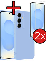 BTH BTH Samsung Galaxy S25 Plus Hoesje Siliconen Met 2x Screenprotector - Lichtblauw