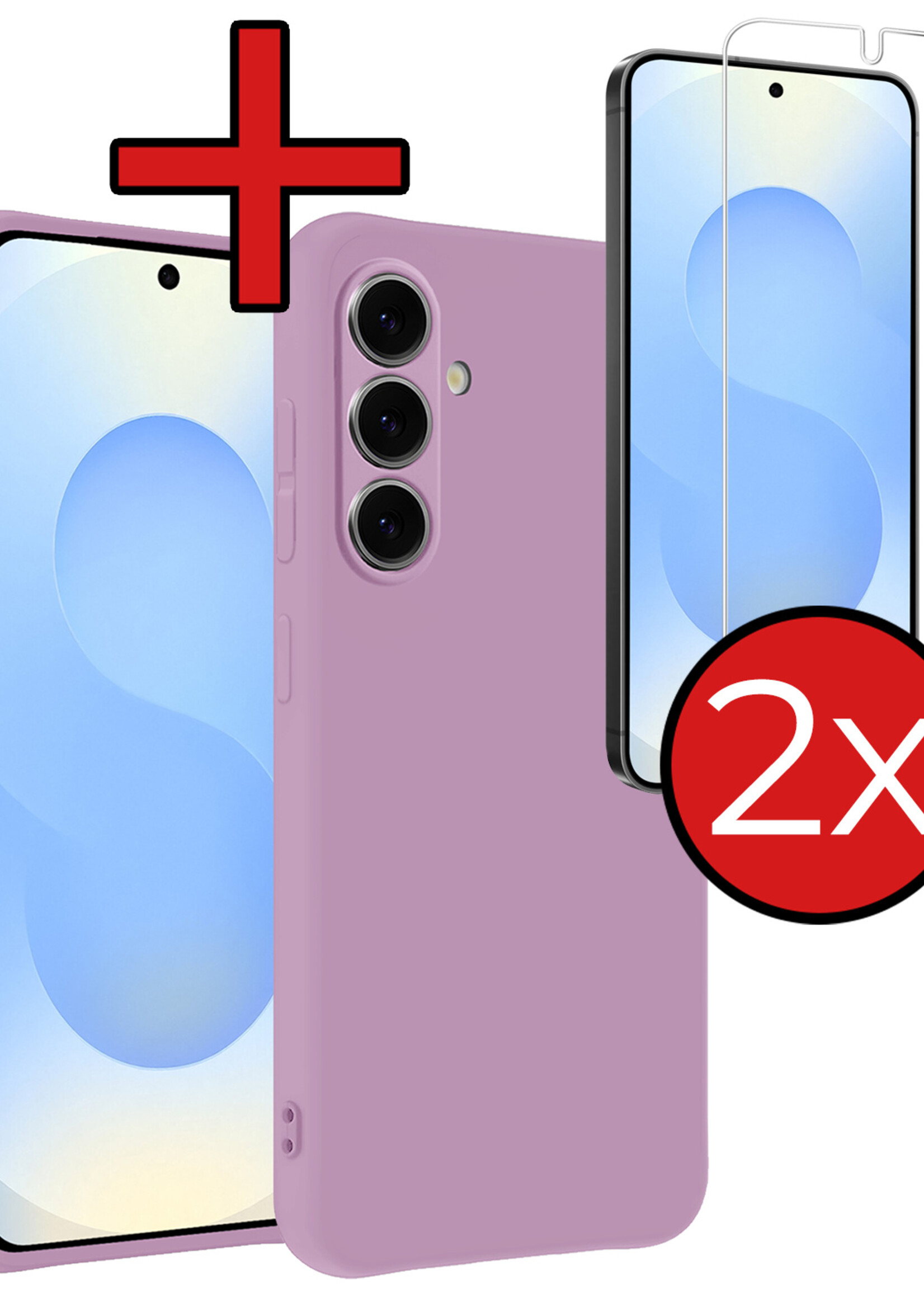 BTH BTH Samsung Galaxy S25 Plus Hoesje Siliconen Met 2x Screenprotector - Lila