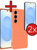 BTH BTH Samsung Galaxy S25 Plus Hoesje Siliconen Met 2x Screenprotector - Perzik
