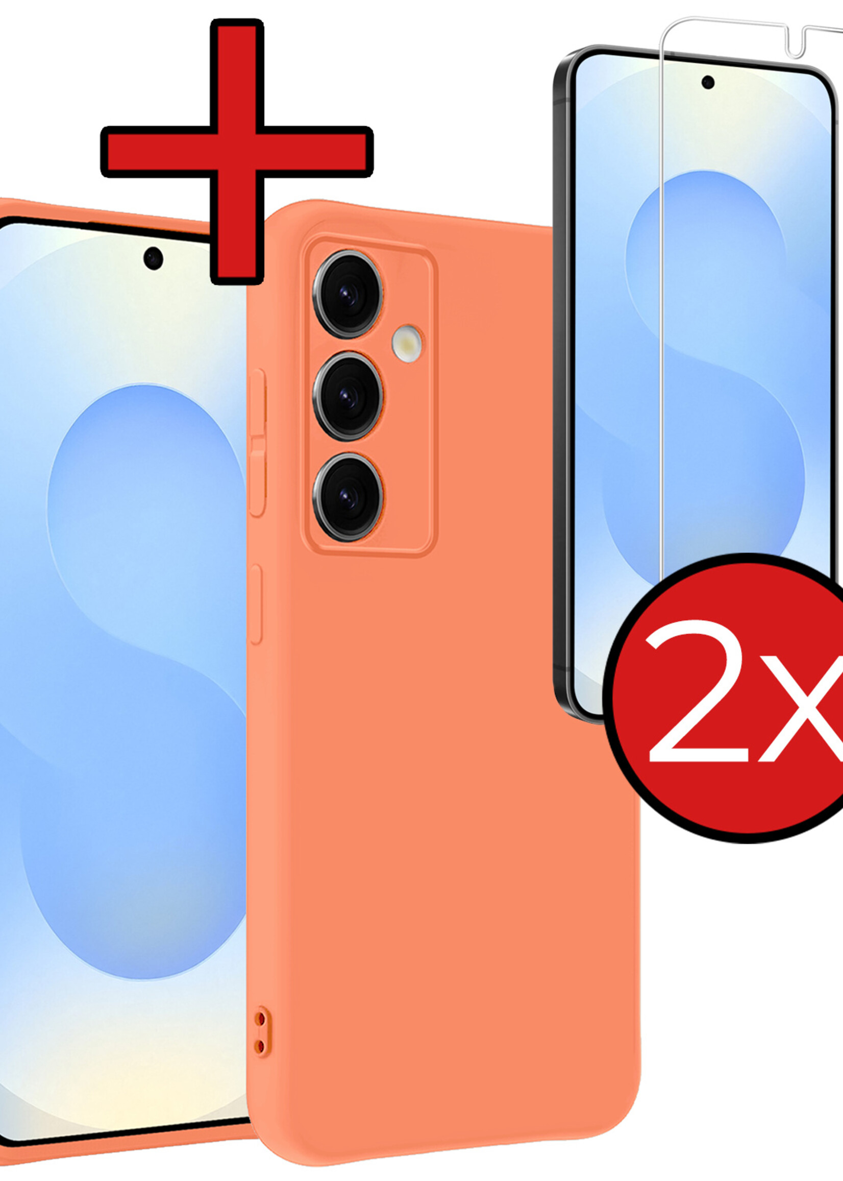 BTH BTH Samsung Galaxy S25 Plus Hoesje Siliconen Met 2x Screenprotector - Perzik