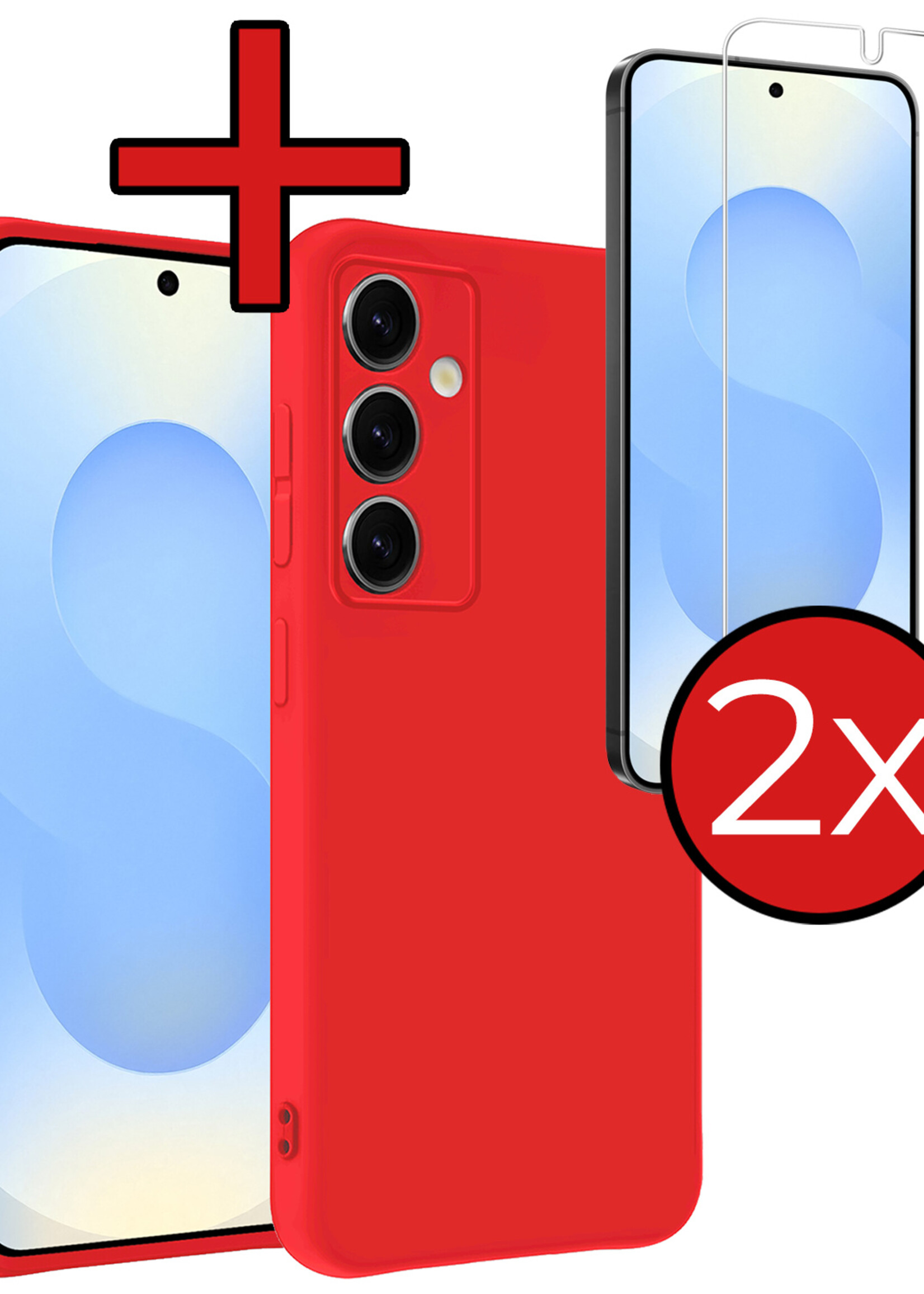 BTH BTH Samsung Galaxy S25 Plus Hoesje Siliconen Met 2x Screenprotector - Rood