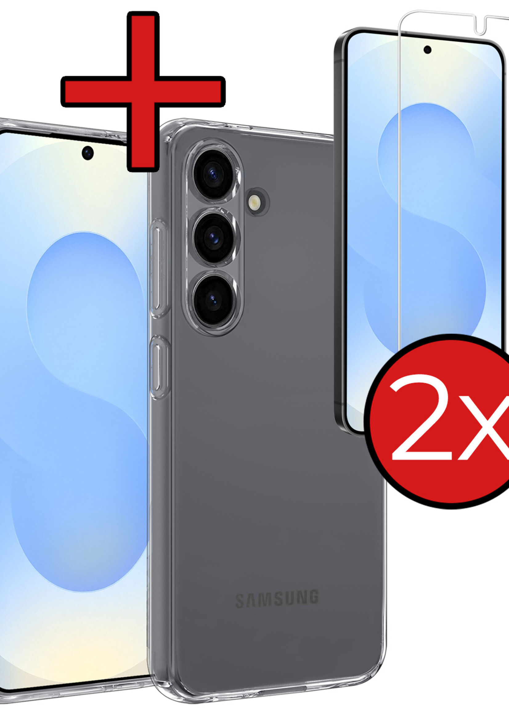 BTH BTH Samsung Galaxy S25 Plus Hoesje Siliconen Met 2x Screenprotector - Transparant