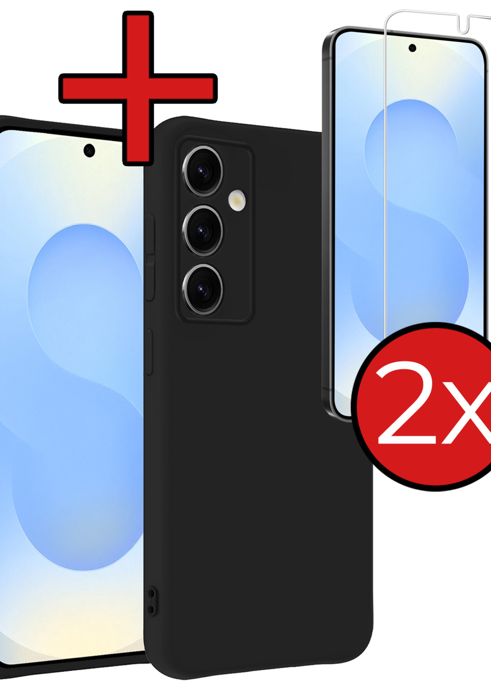 BTH BTH Samsung Galaxy S25 Plus Hoesje Siliconen Met 2x Screenprotector - Zwart