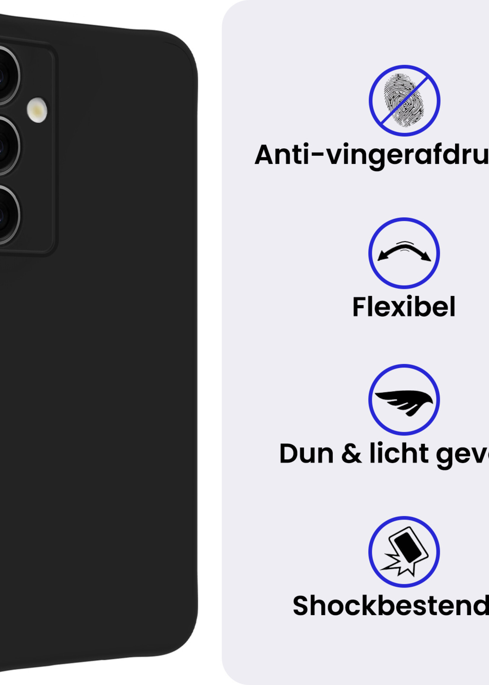BTH BTH Samsung Galaxy S25 Plus Hoesje Siliconen Met 2x Screenprotector - Zwart