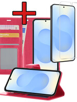 BTH BTH Samsung Galaxy S25 Plus Hoesje Bookcase Met Screenprotector - Donkerroze