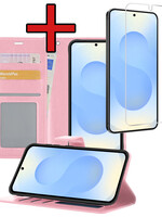 BTH BTH Samsung Galaxy S25 Plus Hoesje Bookcase Met Screenprotector - Lichtroze