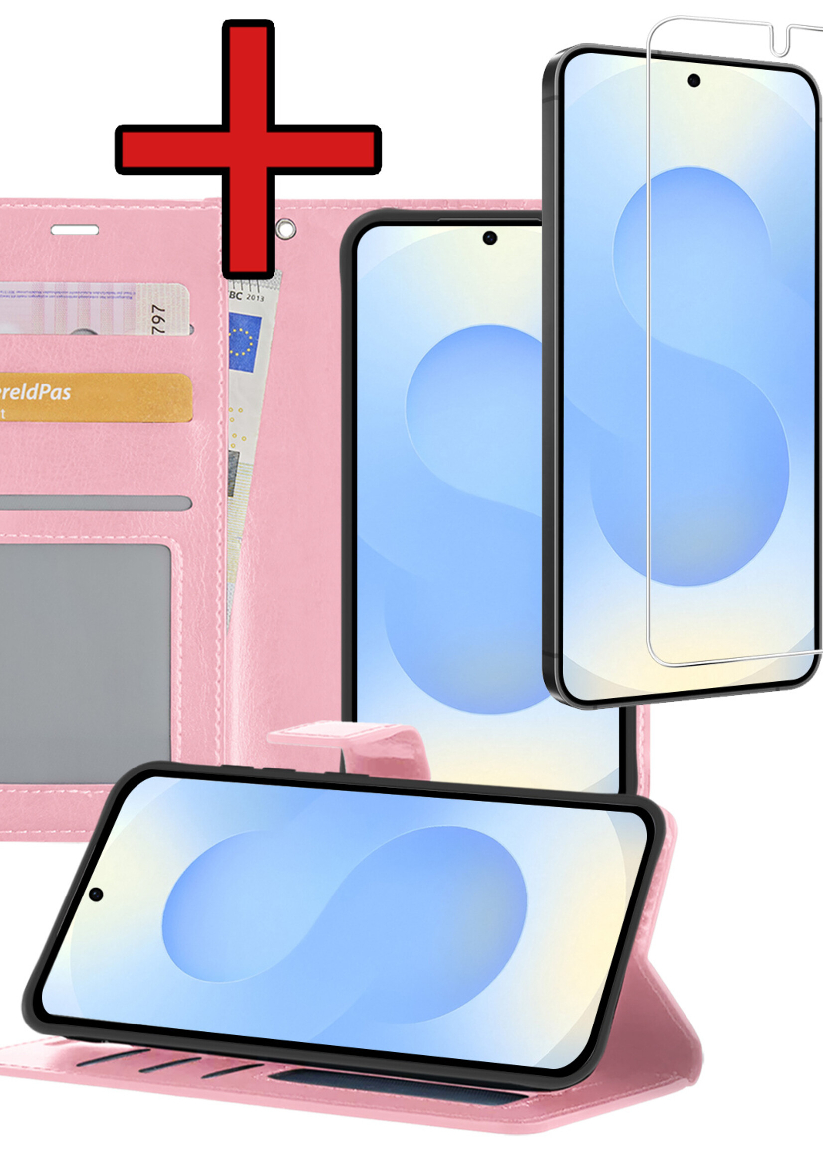 BTH BTH Samsung Galaxy S25 Plus Hoesje Bookcase Met Screenprotector - Lichtroze