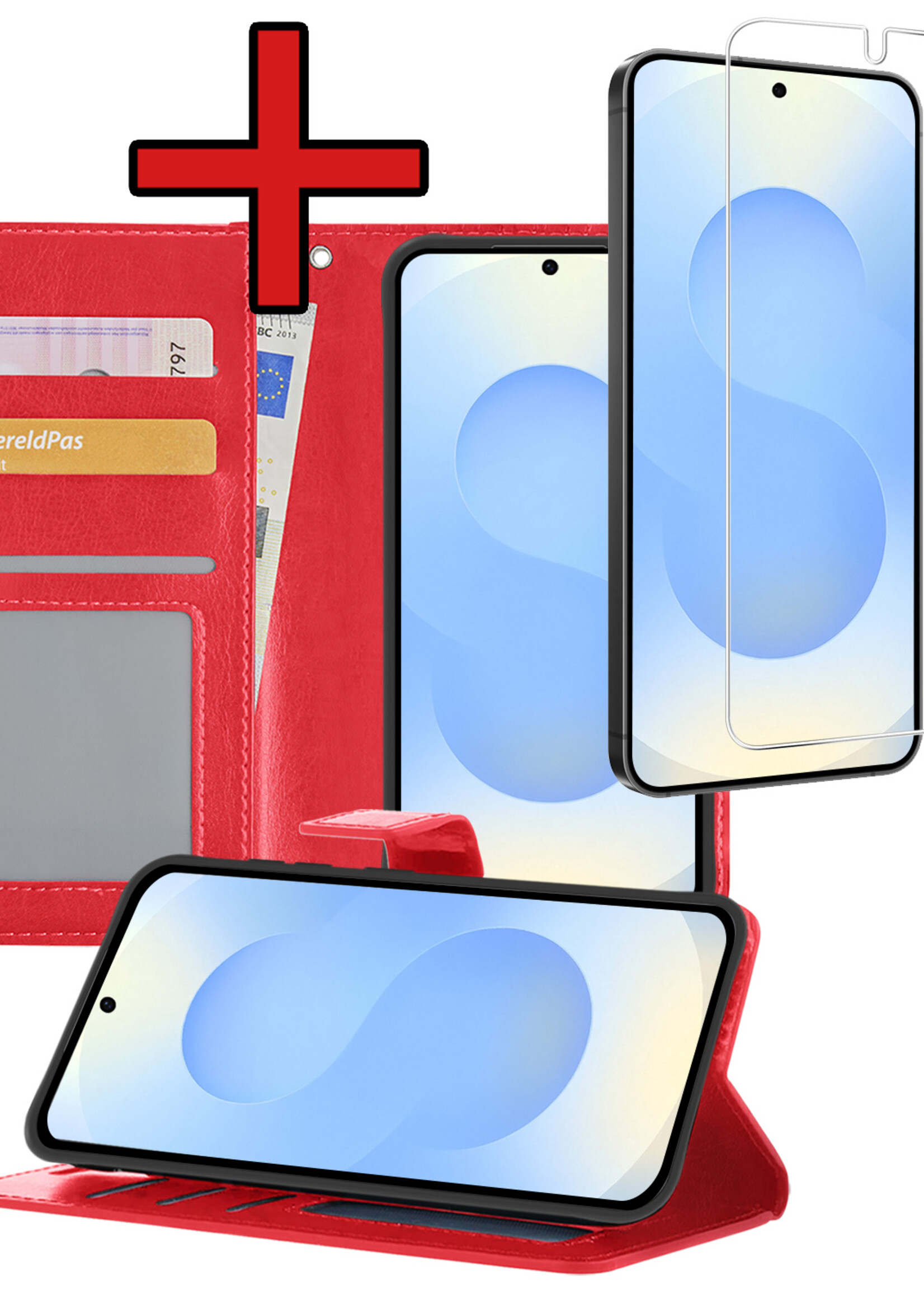BTH BTH Samsung Galaxy S25 Plus Hoesje Bookcase Met Screenprotector - Rood