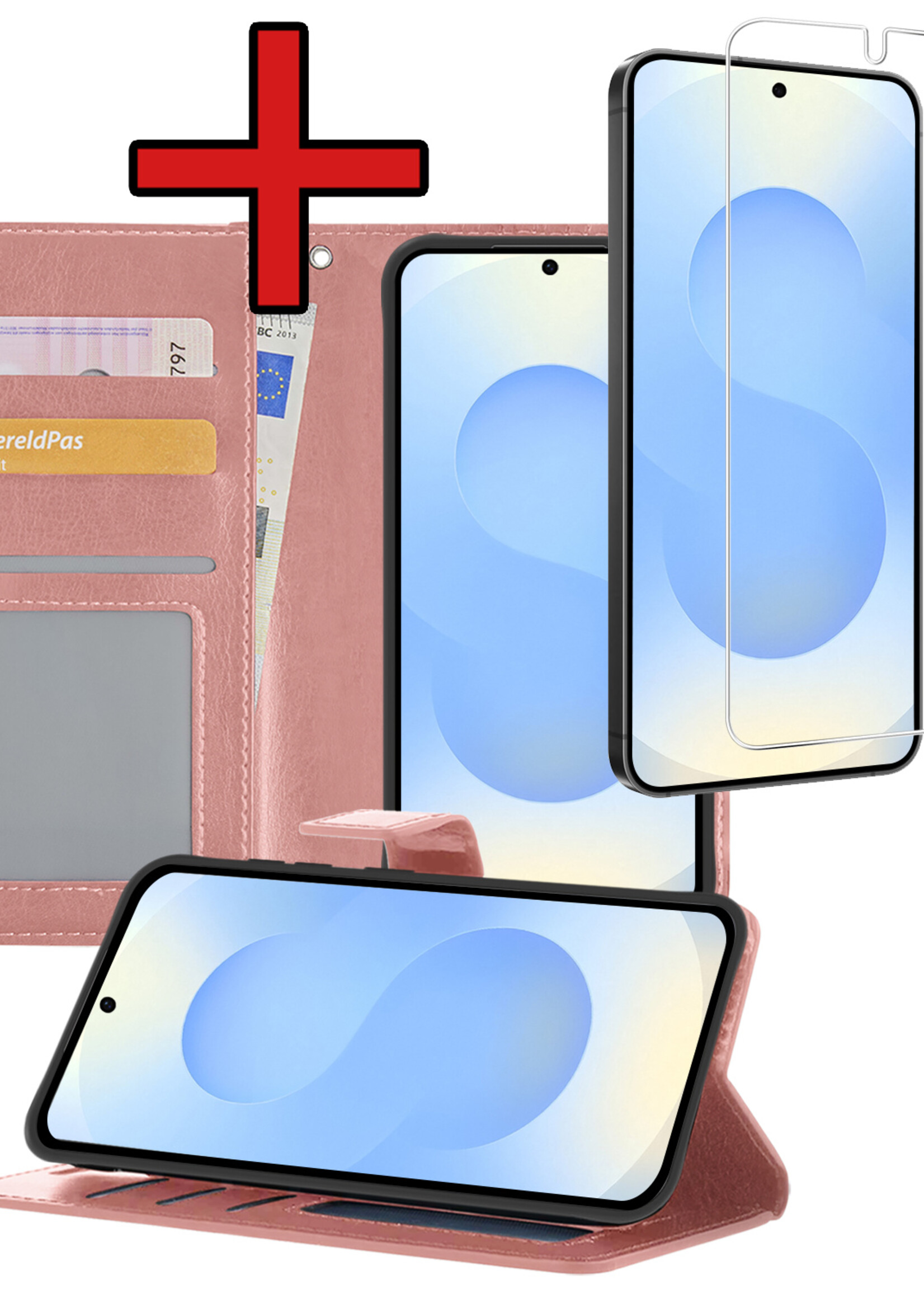 BTH BTH Samsung Galaxy S25 Plus Hoesje Bookcase Met Screenprotector - Rose Goud