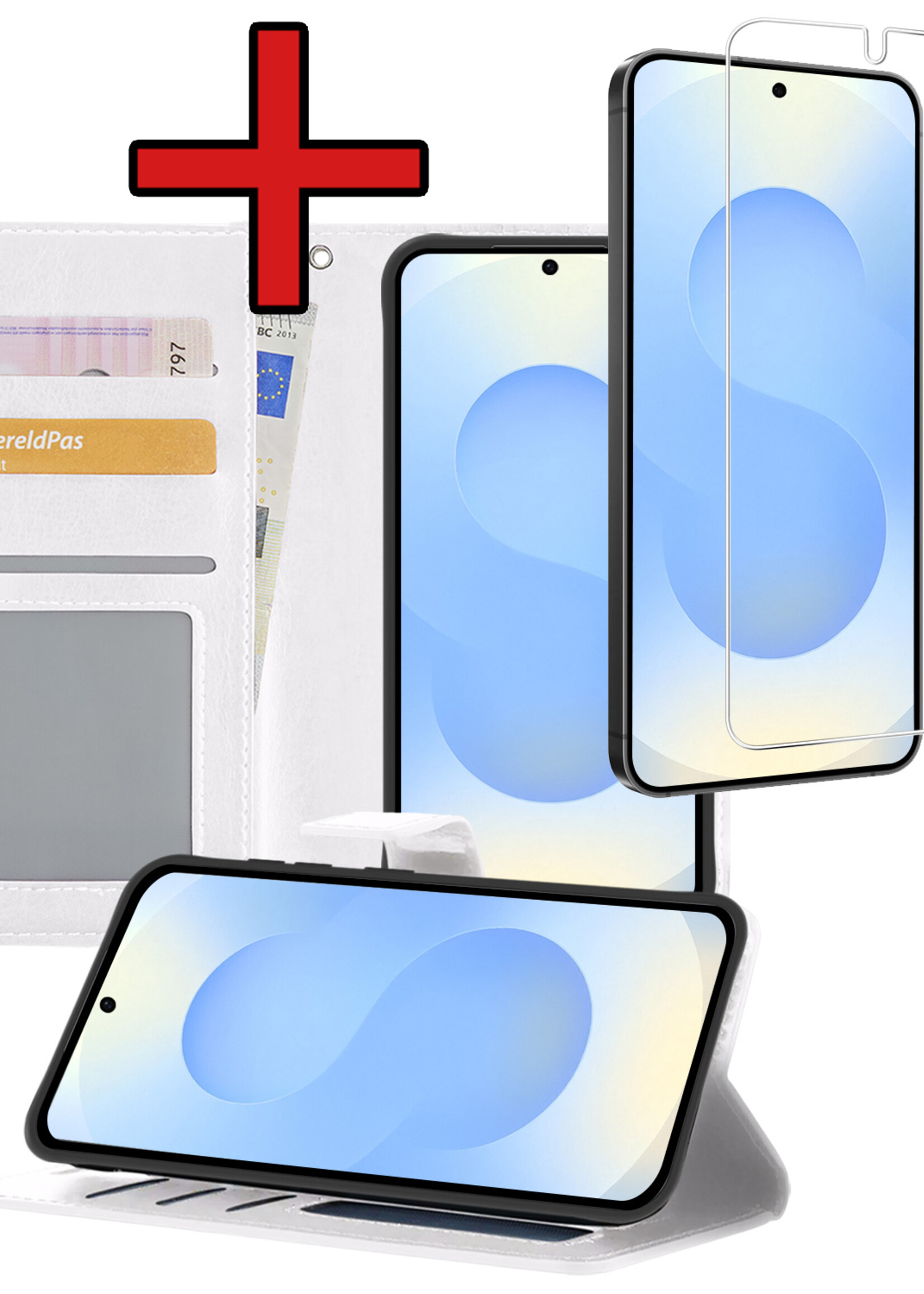 BTH BTH Samsung Galaxy S25 Plus Hoesje Bookcase Met Screenprotector - Wit