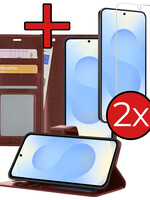 BTH BTH Samsung Galaxy S25 Plus Hoesje Bookcase Met 2x Screenprotector - Bruin