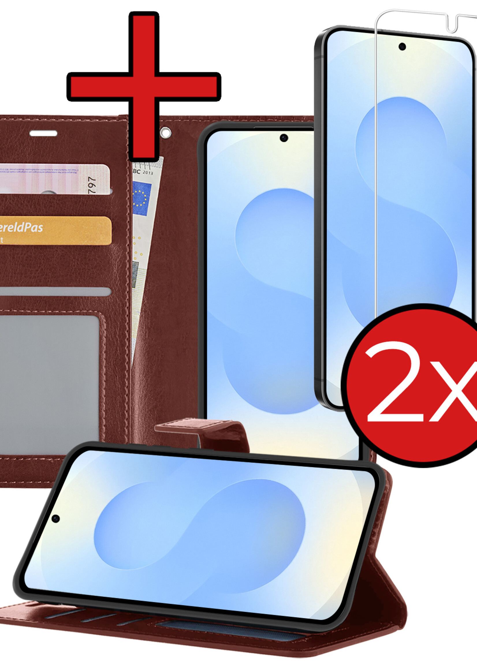 BTH BTH Samsung Galaxy S25 Plus Hoesje Bookcase Met 2x Screenprotector - Bruin
