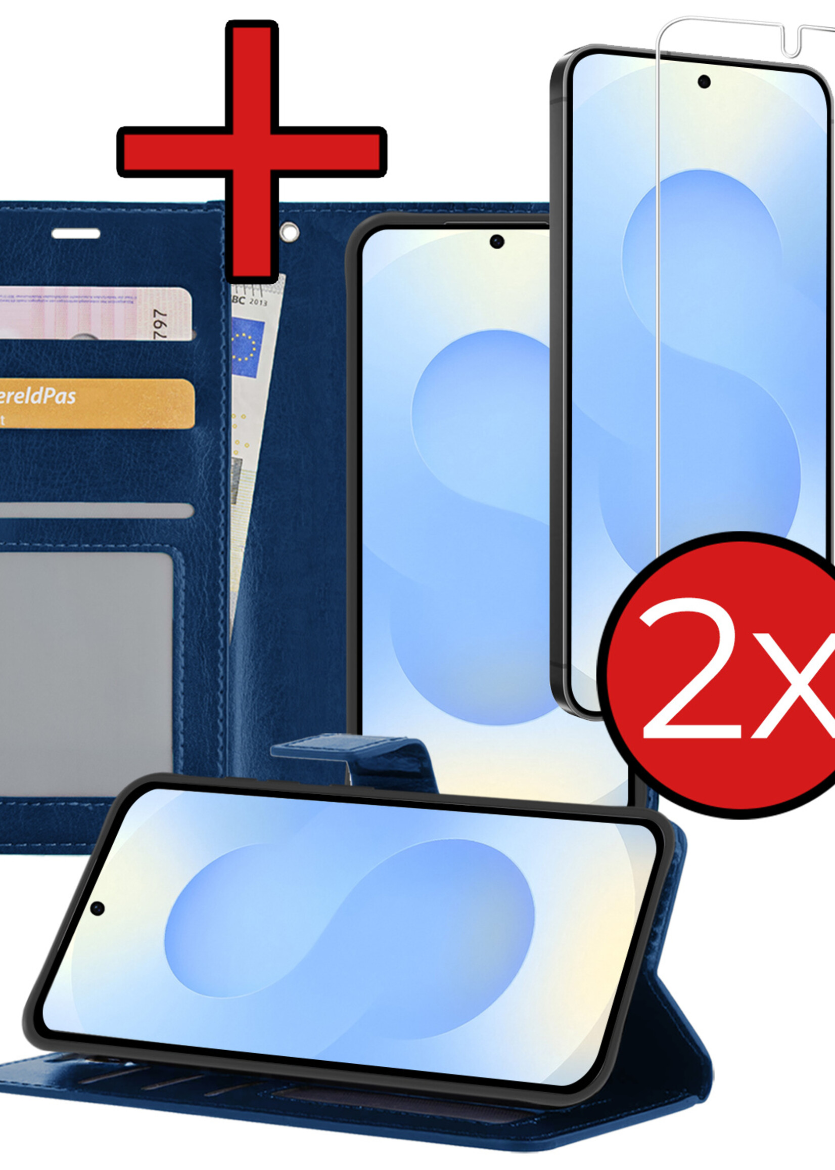 BTH BTH Samsung Galaxy S25 Plus Hoesje Bookcase Met 2x Screenprotector - Donkerblauw