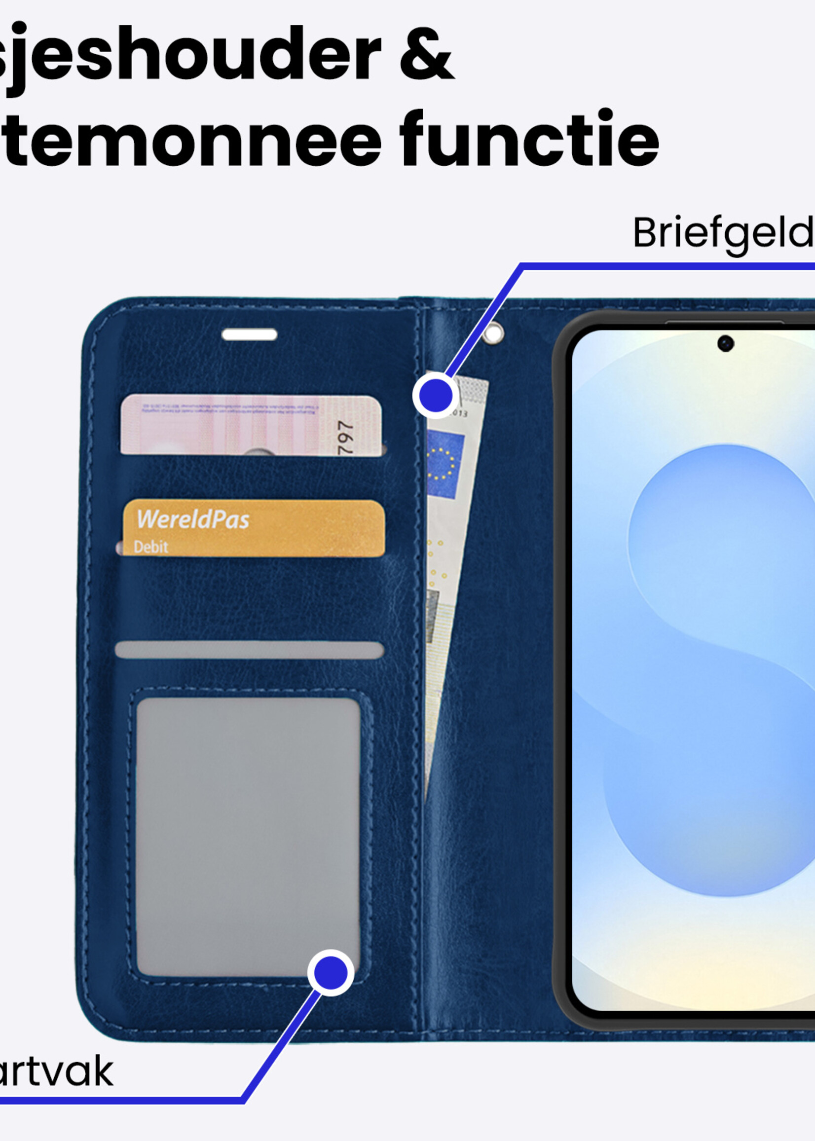 BTH BTH Samsung Galaxy S25 Plus Hoesje Bookcase Met 2x Screenprotector - Donkerblauw