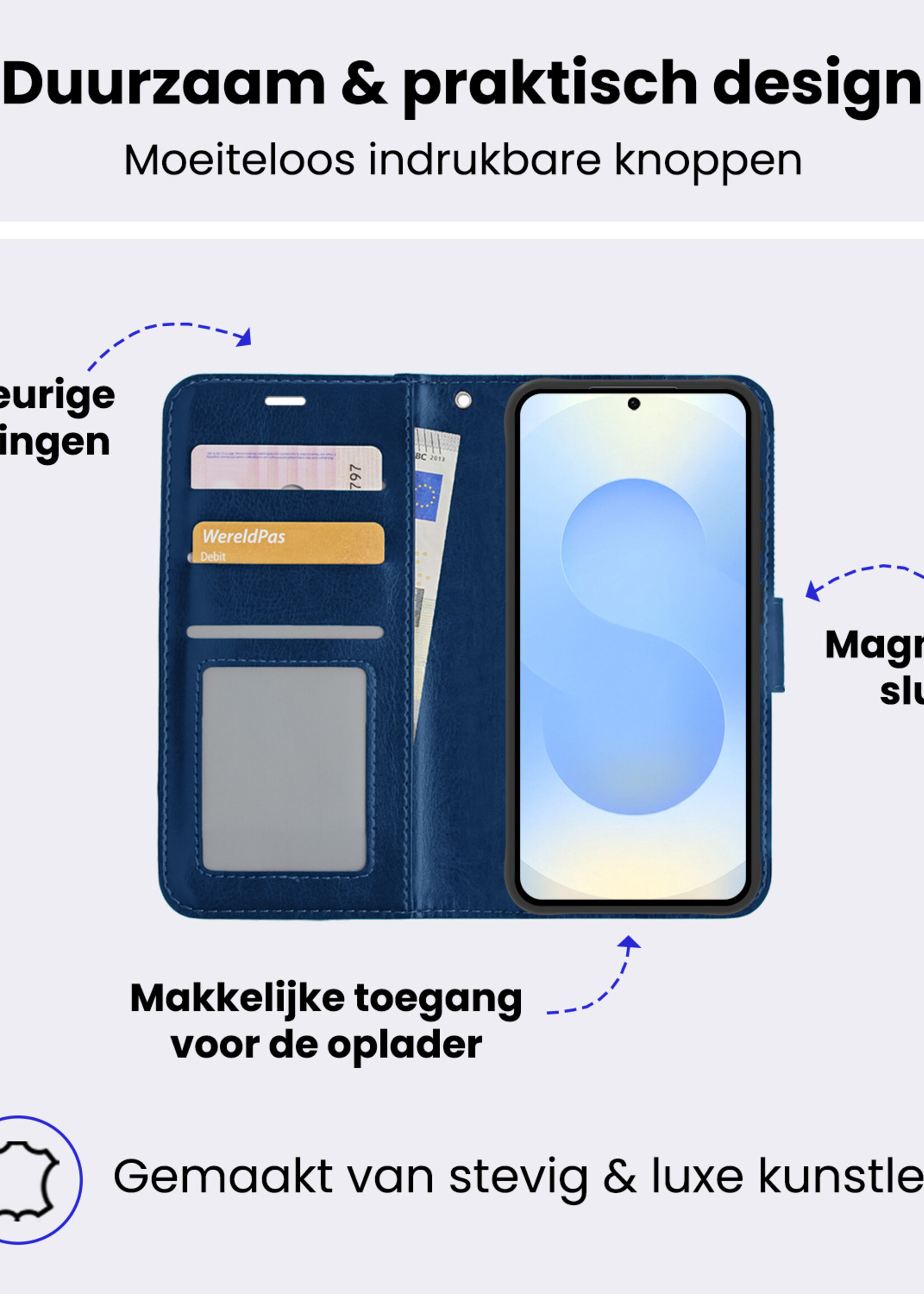 BTH BTH Samsung Galaxy S25 Plus Hoesje Bookcase Met 2x Screenprotector - Donkerblauw