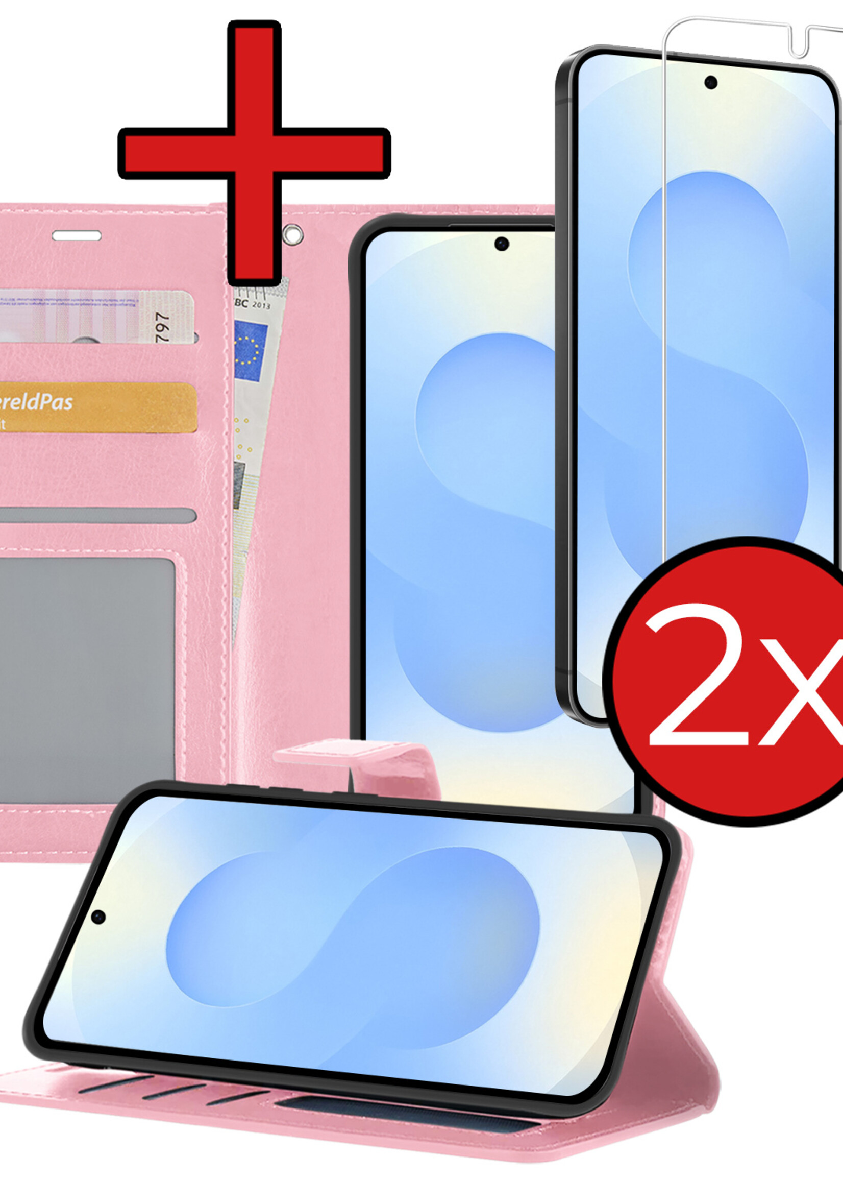 BTH BTH Samsung Galaxy S25 Plus Hoesje Bookcase Met 2x Screenprotector - Lichtroze