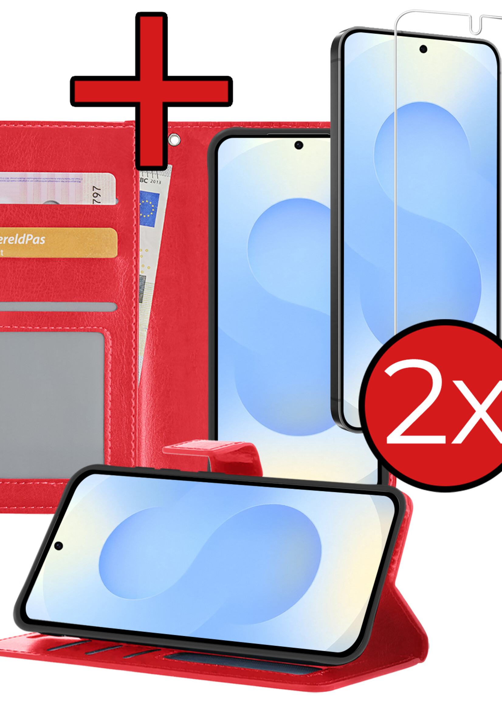 BTH BTH Samsung Galaxy S25 Plus Hoesje Bookcase Met 2x Screenprotector - Rood