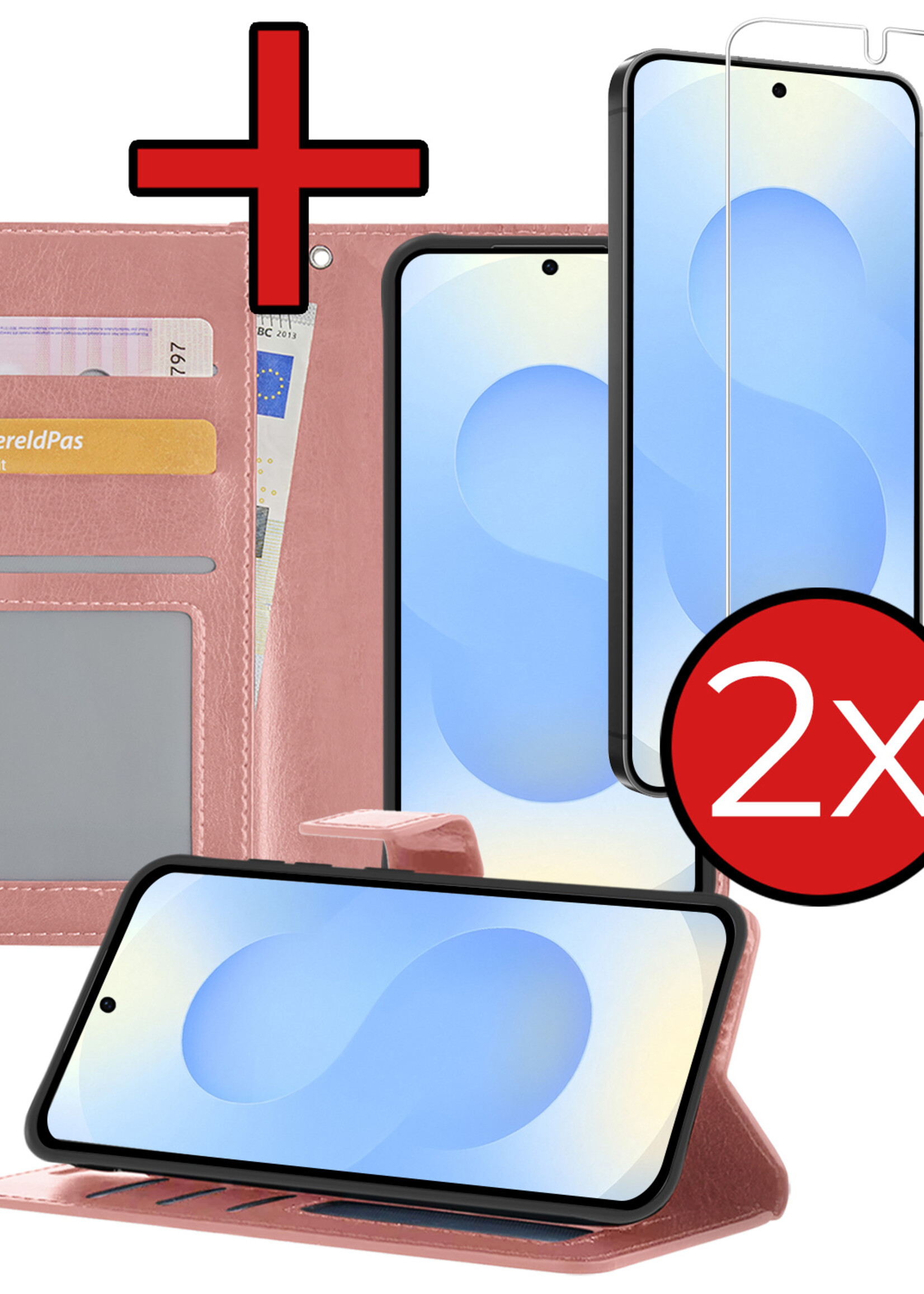 BTH BTH Samsung Galaxy S25 Plus Hoesje Bookcase Met 2x Screenprotector - Rose Goud