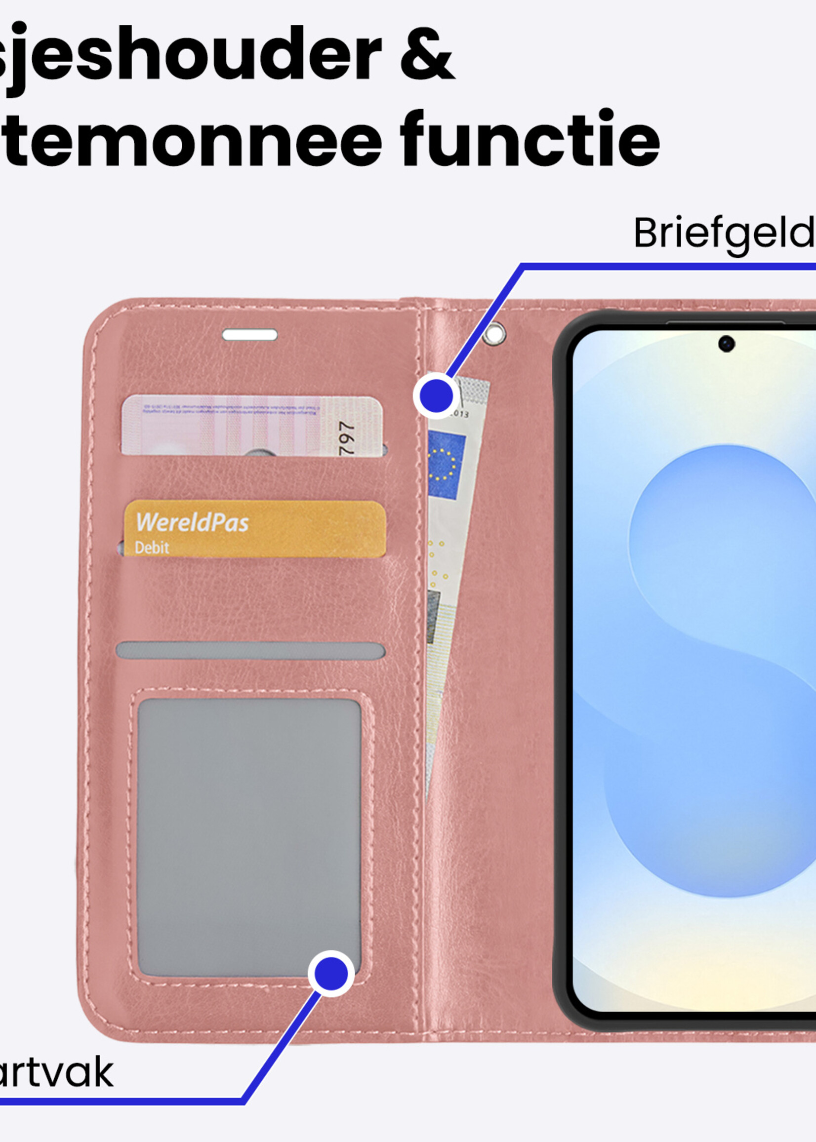 BTH BTH Samsung Galaxy S25 Plus Hoesje Bookcase Met 2x Screenprotector - Rose Goud