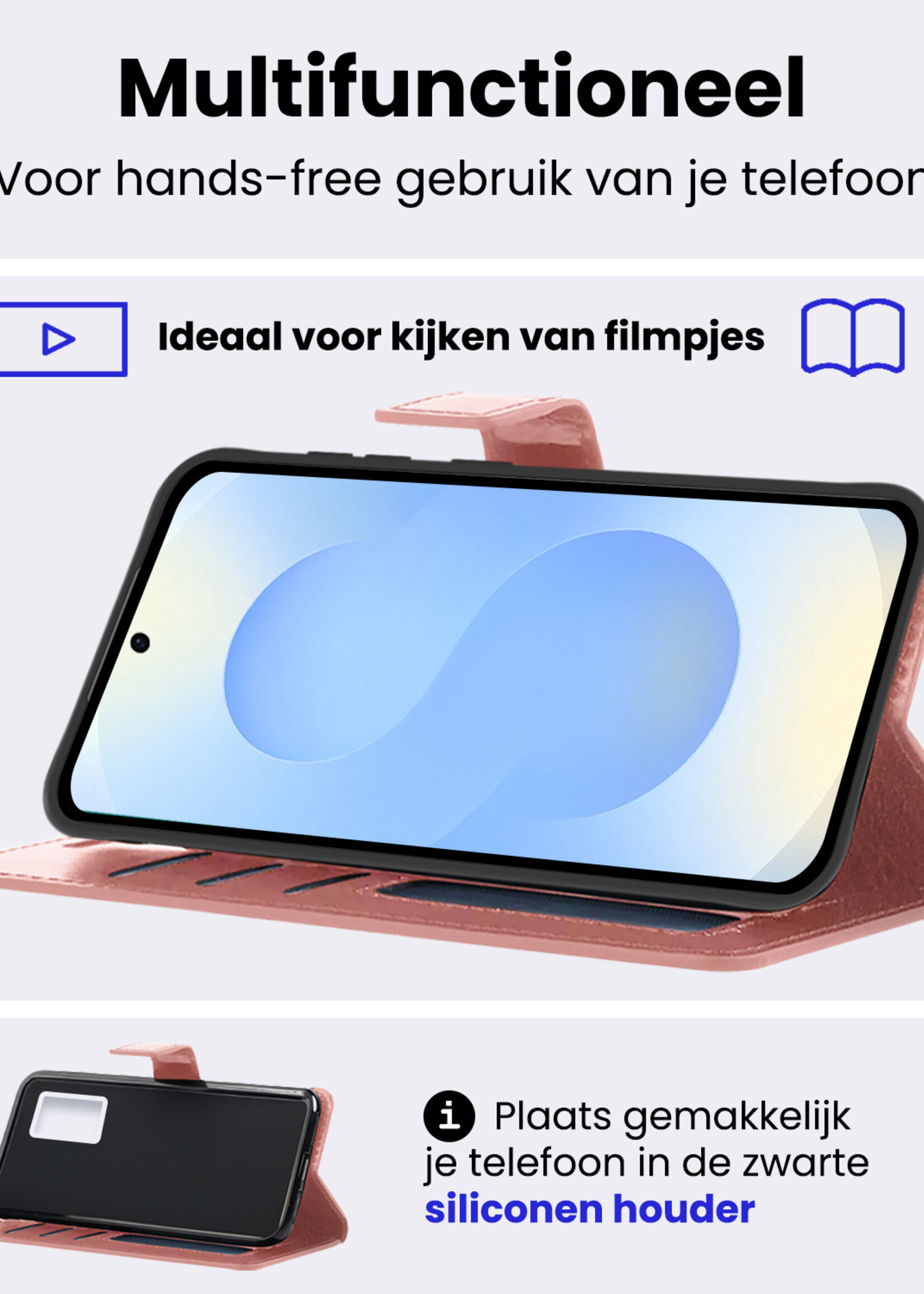 BTH BTH Samsung Galaxy S25 Plus Hoesje Bookcase Met 2x Screenprotector - Rose Goud