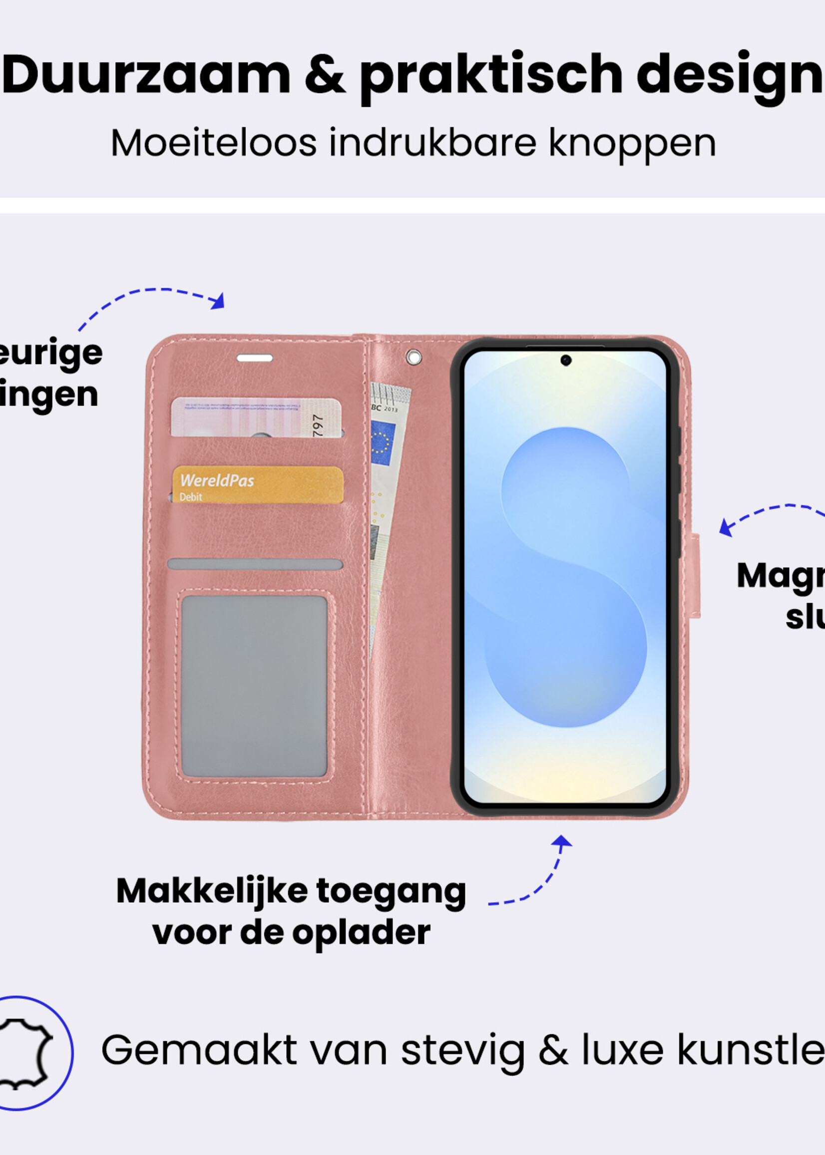BTH BTH Samsung Galaxy S25 Plus Hoesje Bookcase Met 2x Screenprotector - Rose Goud