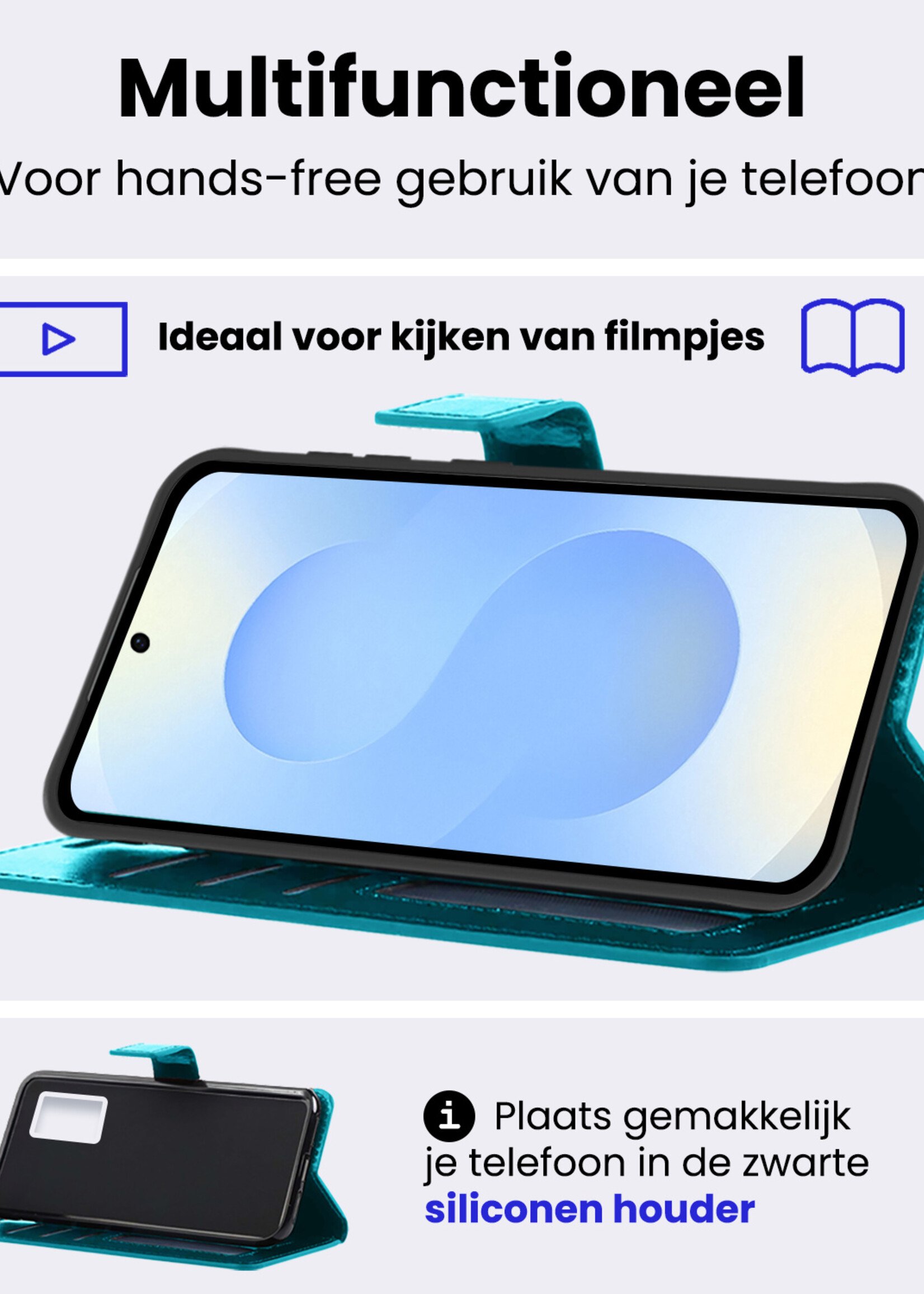 BTH BTH Samsung Galaxy S25 Plus Hoesje Bookcase Met 2x Screenprotector - Turquoise
