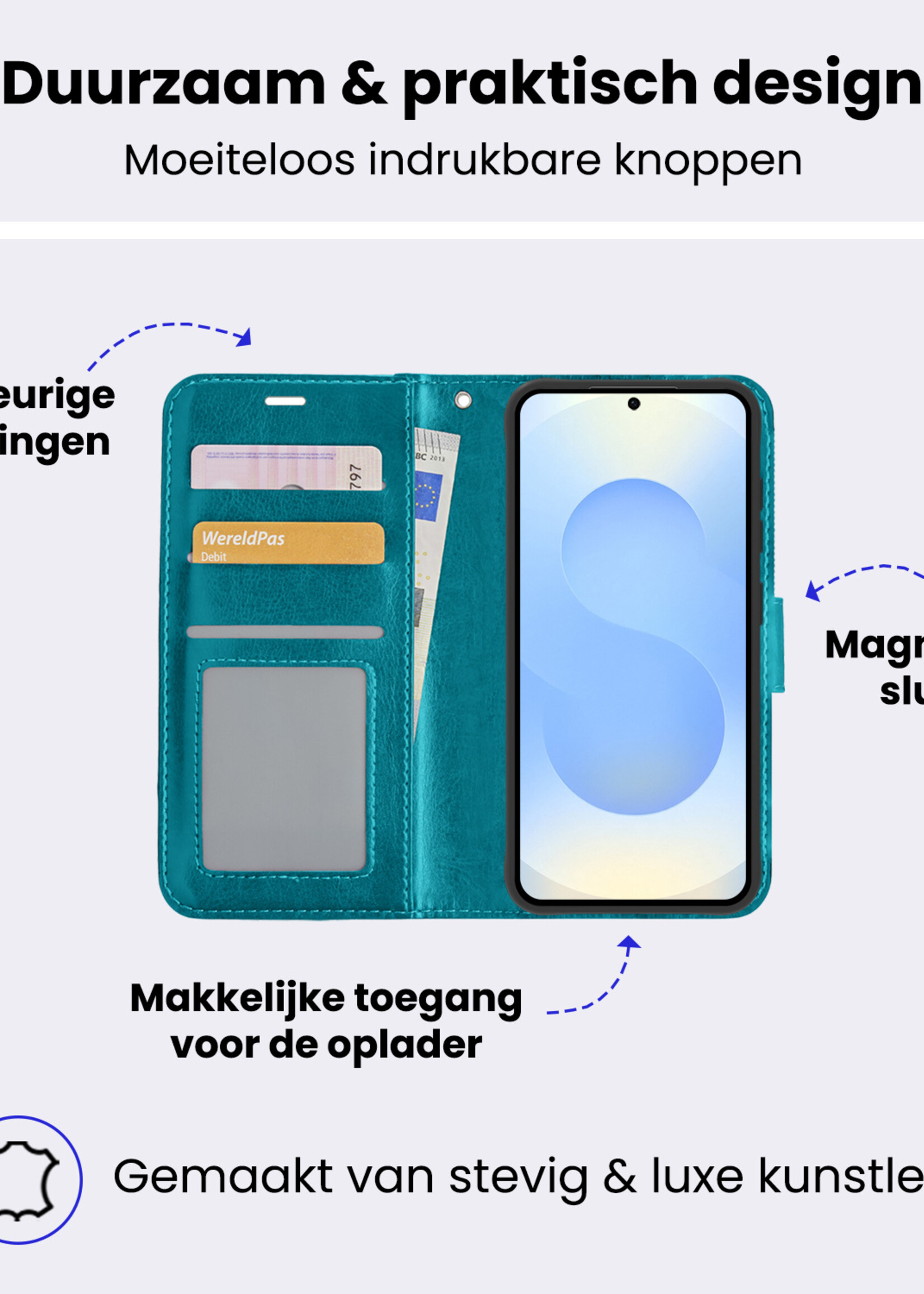 BTH BTH Samsung Galaxy S25 Plus Hoesje Bookcase Met 2x Screenprotector - Turquoise
