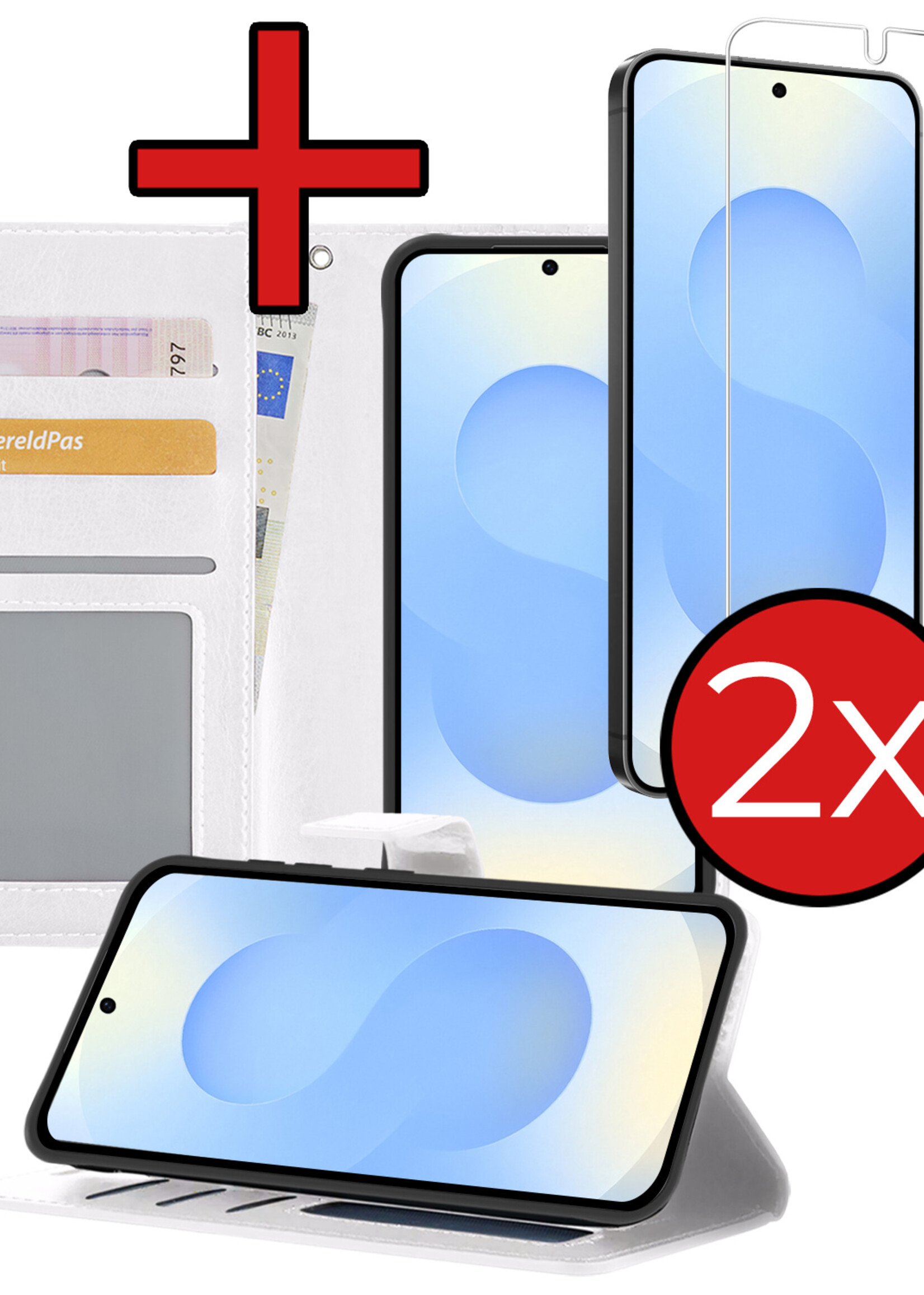 BTH BTH Samsung Galaxy S25 Plus Hoesje Bookcase Met 2x Screenprotector - Wit