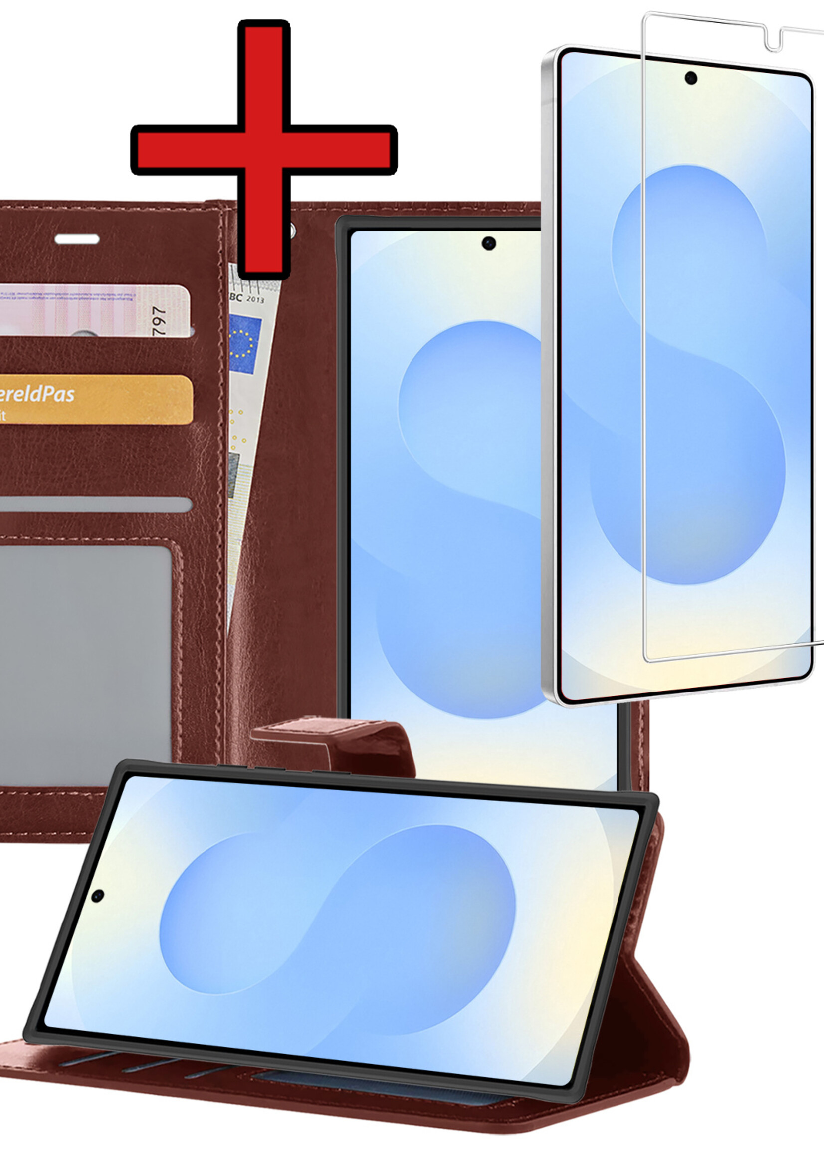 BTH BTH Samsung Galaxy S25 Ultra Hoesje Bookcase Met Screenprotector - Bruin