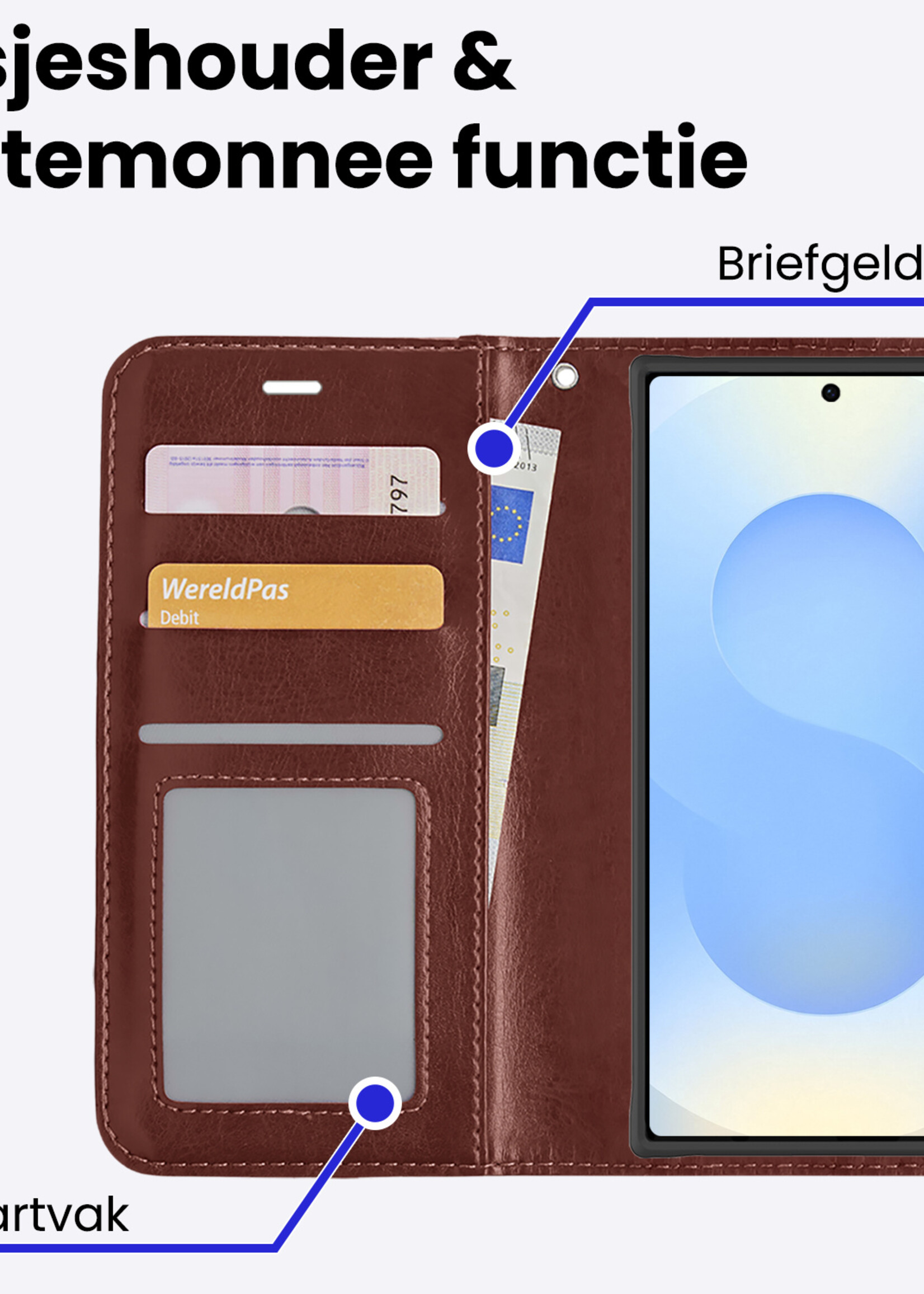 BTH BTH Samsung Galaxy S25 Ultra Hoesje Bookcase Met Screenprotector - Bruin