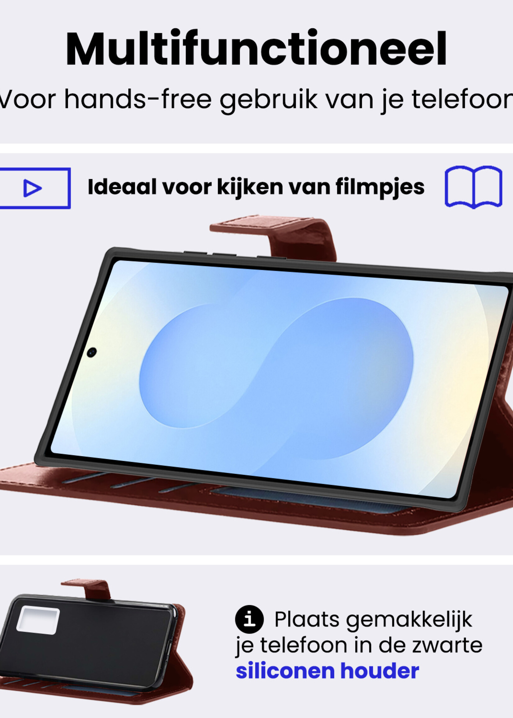 BTH BTH Samsung Galaxy S25 Ultra Hoesje Bookcase Met Screenprotector - Bruin