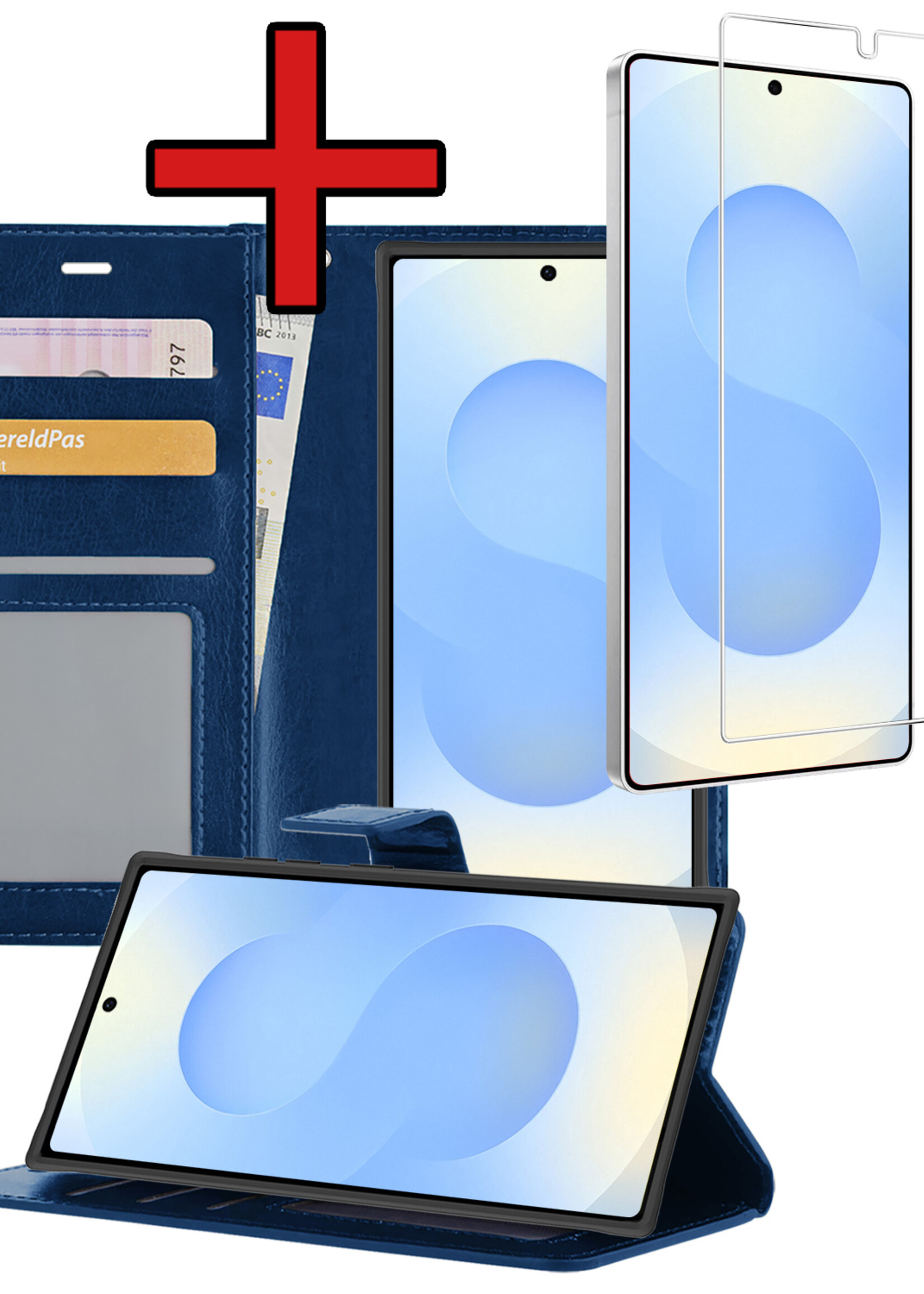 BTH BTH Samsung Galaxy S25 Ultra Hoesje Bookcase Met Screenprotector - Donkerblauw