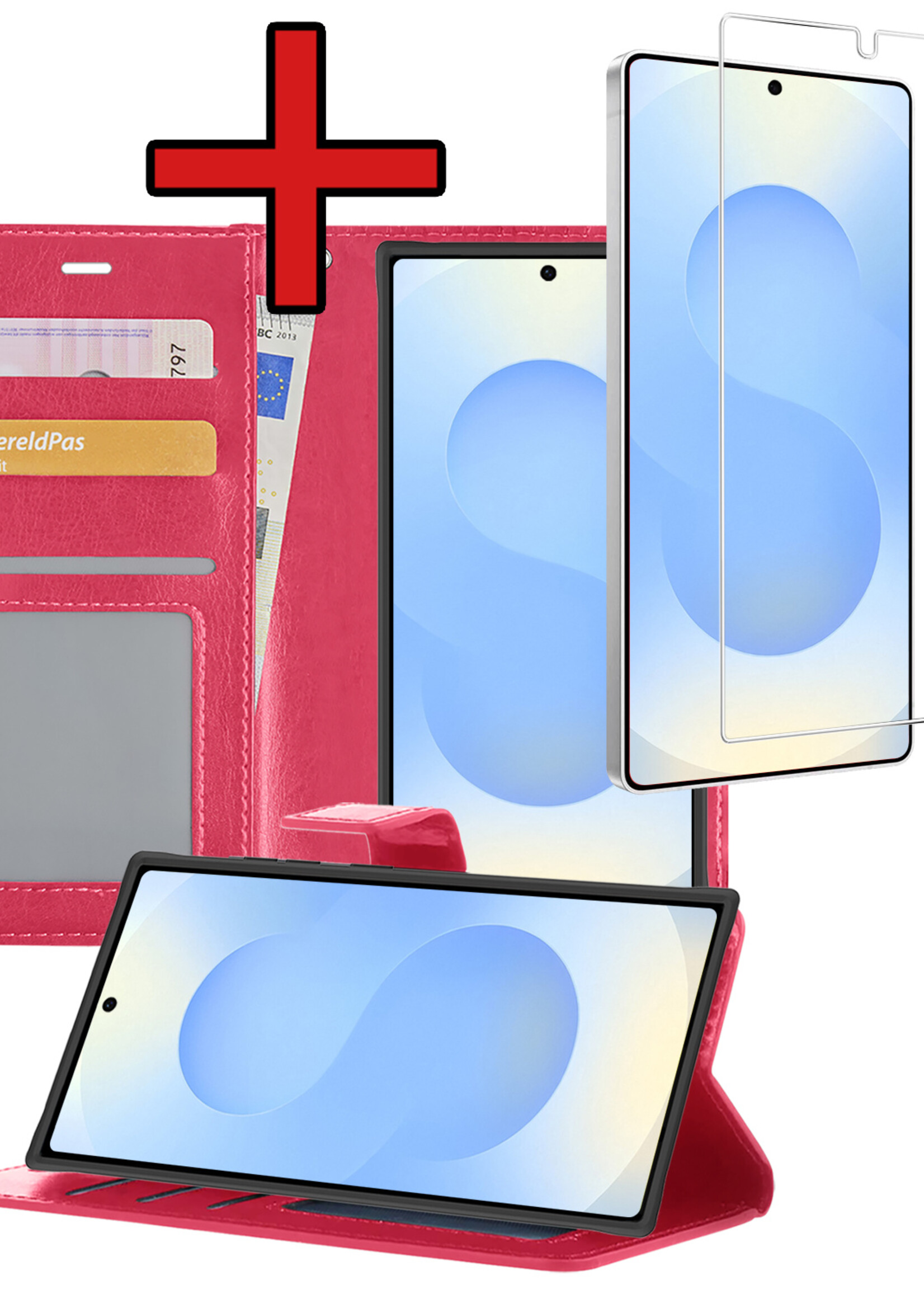 BTH BTH Samsung Galaxy S25 Ultra Hoesje Bookcase Met Screenprotector - Donkerroze