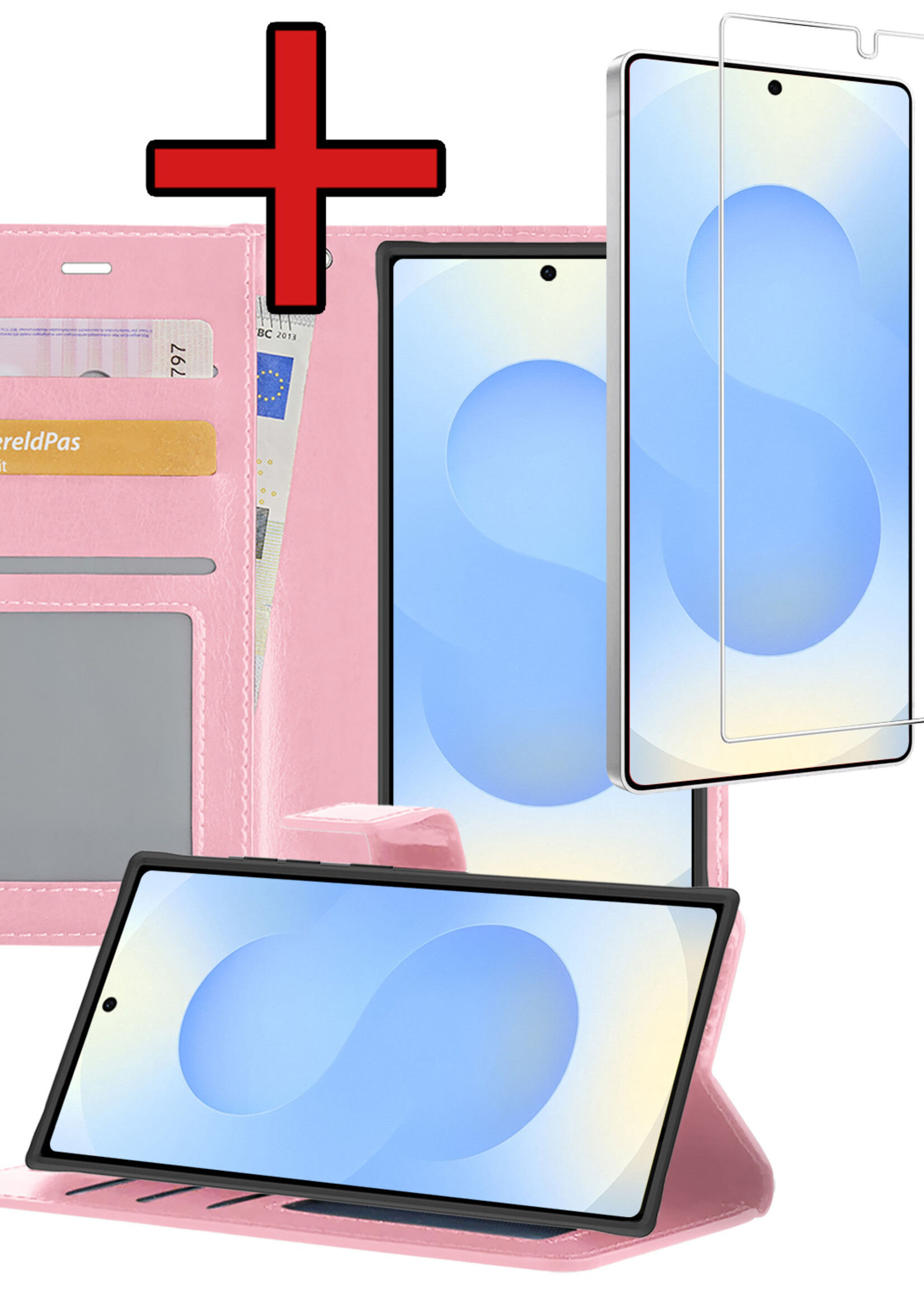 BTH BTH Samsung Galaxy S25 Ultra Hoesje Bookcase Met Screenprotector - Lichtroze