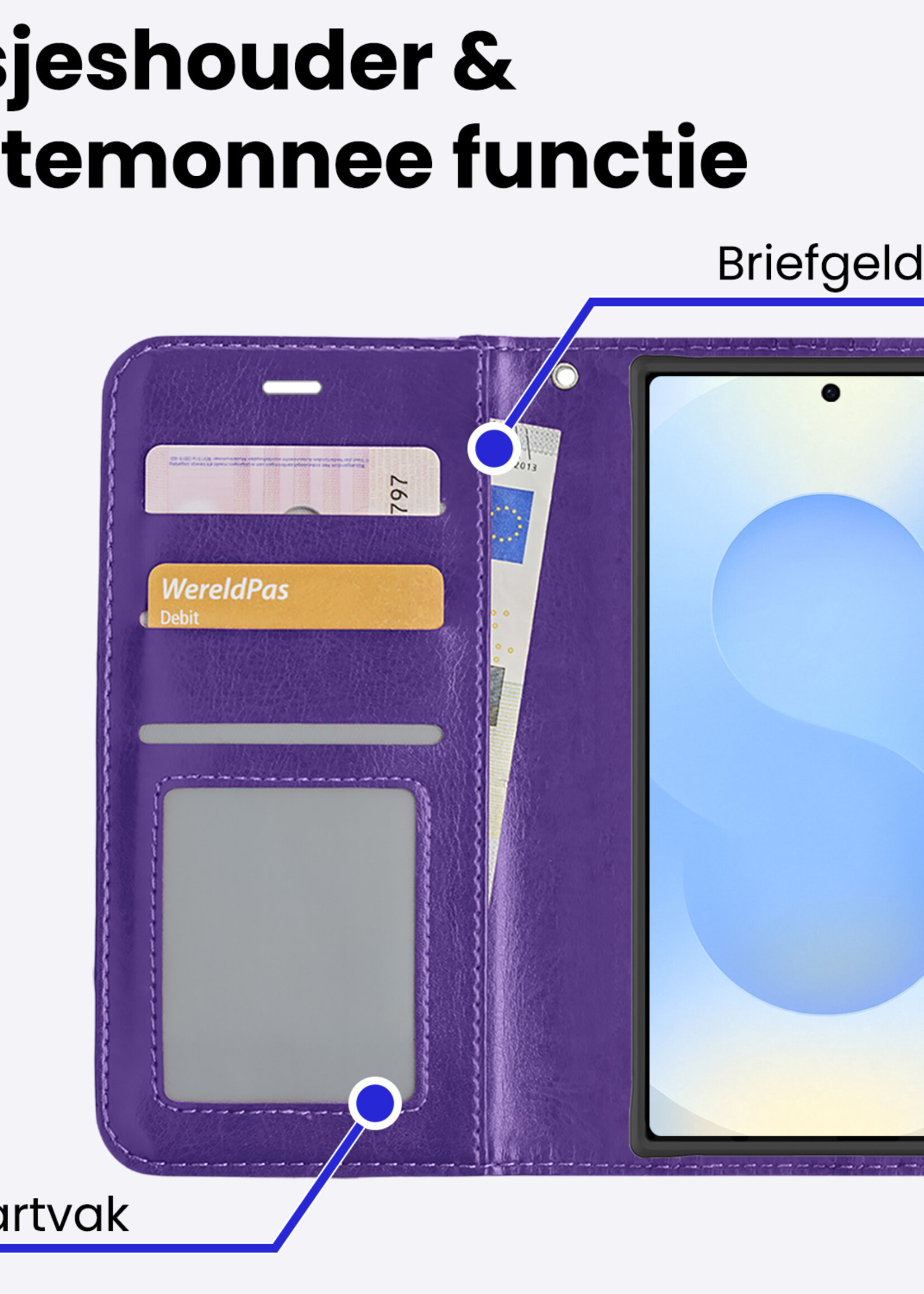 BTH BTH Samsung Galaxy S25 Ultra Hoesje Bookcase Met Screenprotector - Paars