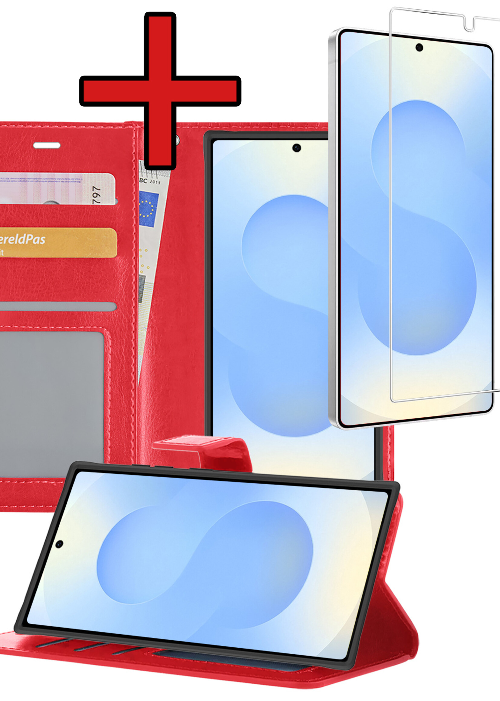 BTH BTH Samsung Galaxy S25 Ultra Hoesje Bookcase Met Screenprotector - Rood