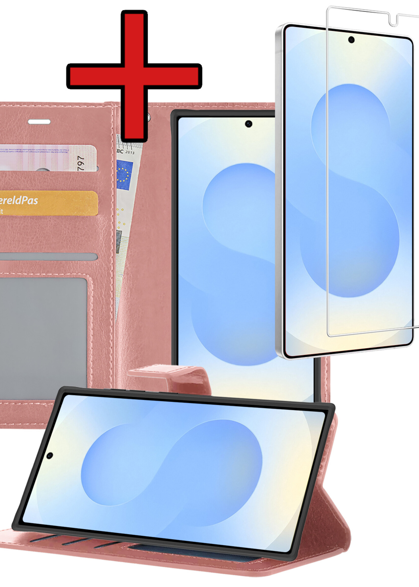BTH BTH Samsung Galaxy S25 Ultra Hoesje Bookcase Met Screenprotector - Rose Goud
