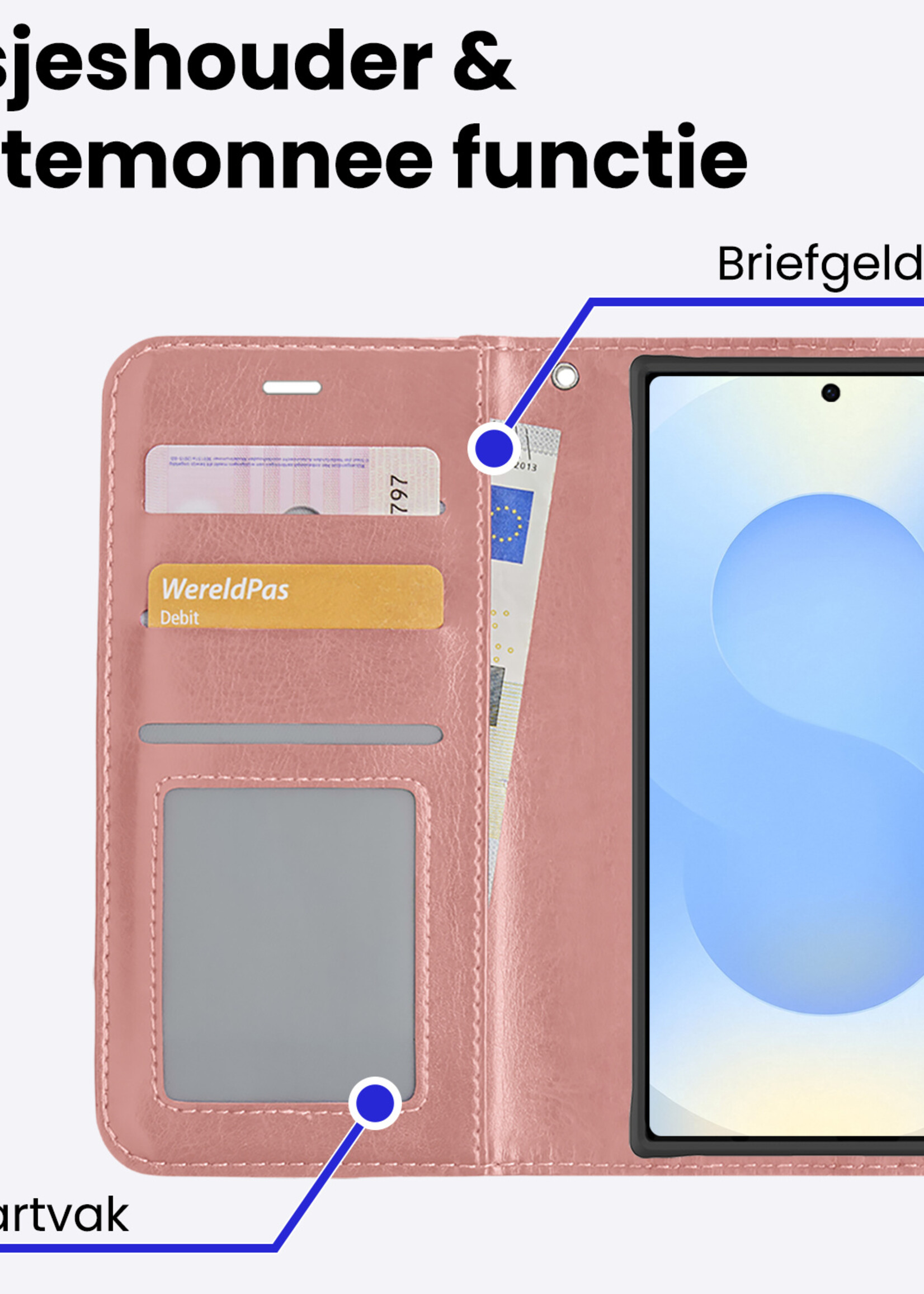 BTH BTH Samsung Galaxy S25 Ultra Hoesje Bookcase Met Screenprotector - Rose Goud