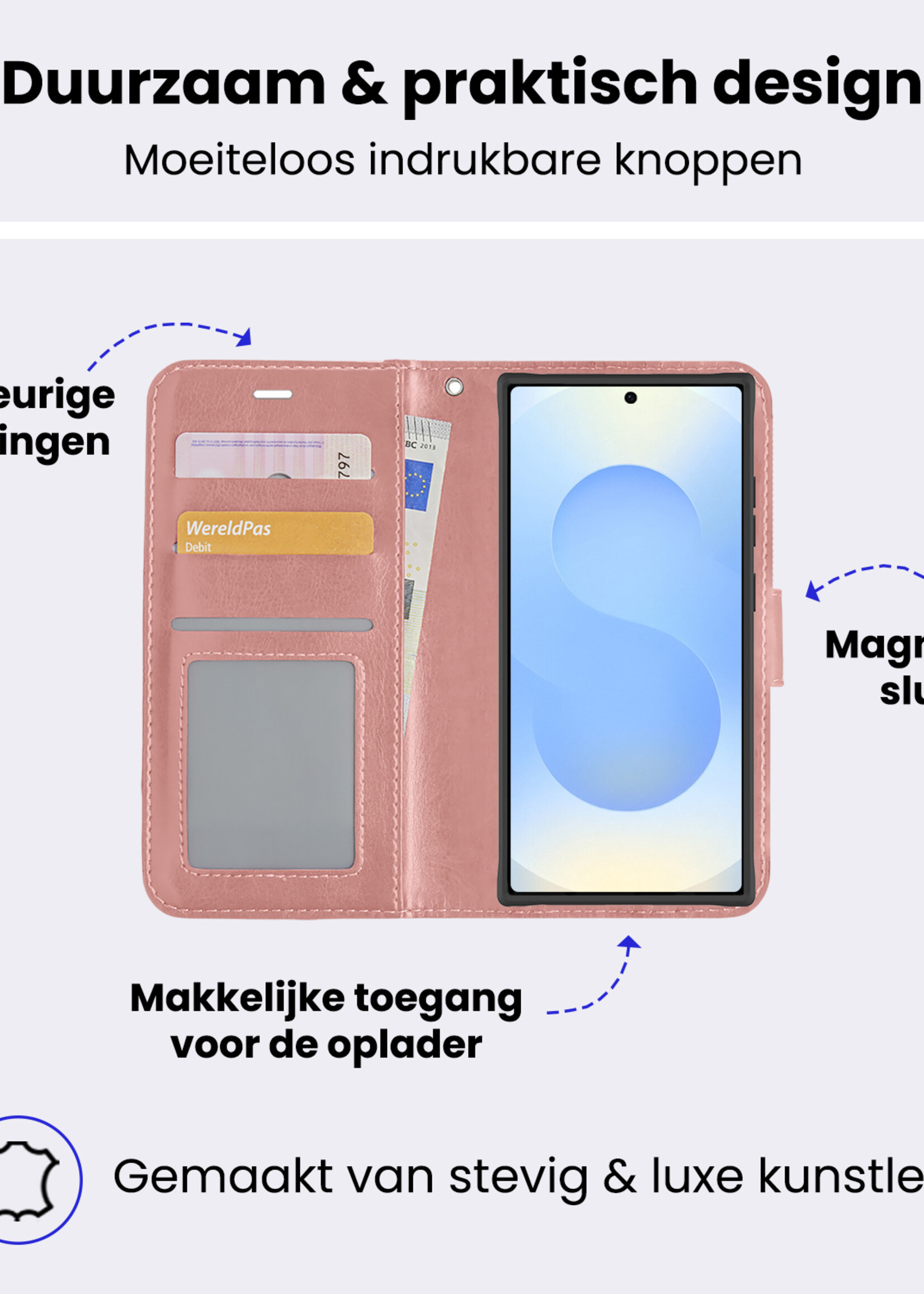 BTH BTH Samsung Galaxy S25 Ultra Hoesje Bookcase Met Screenprotector - Rose Goud