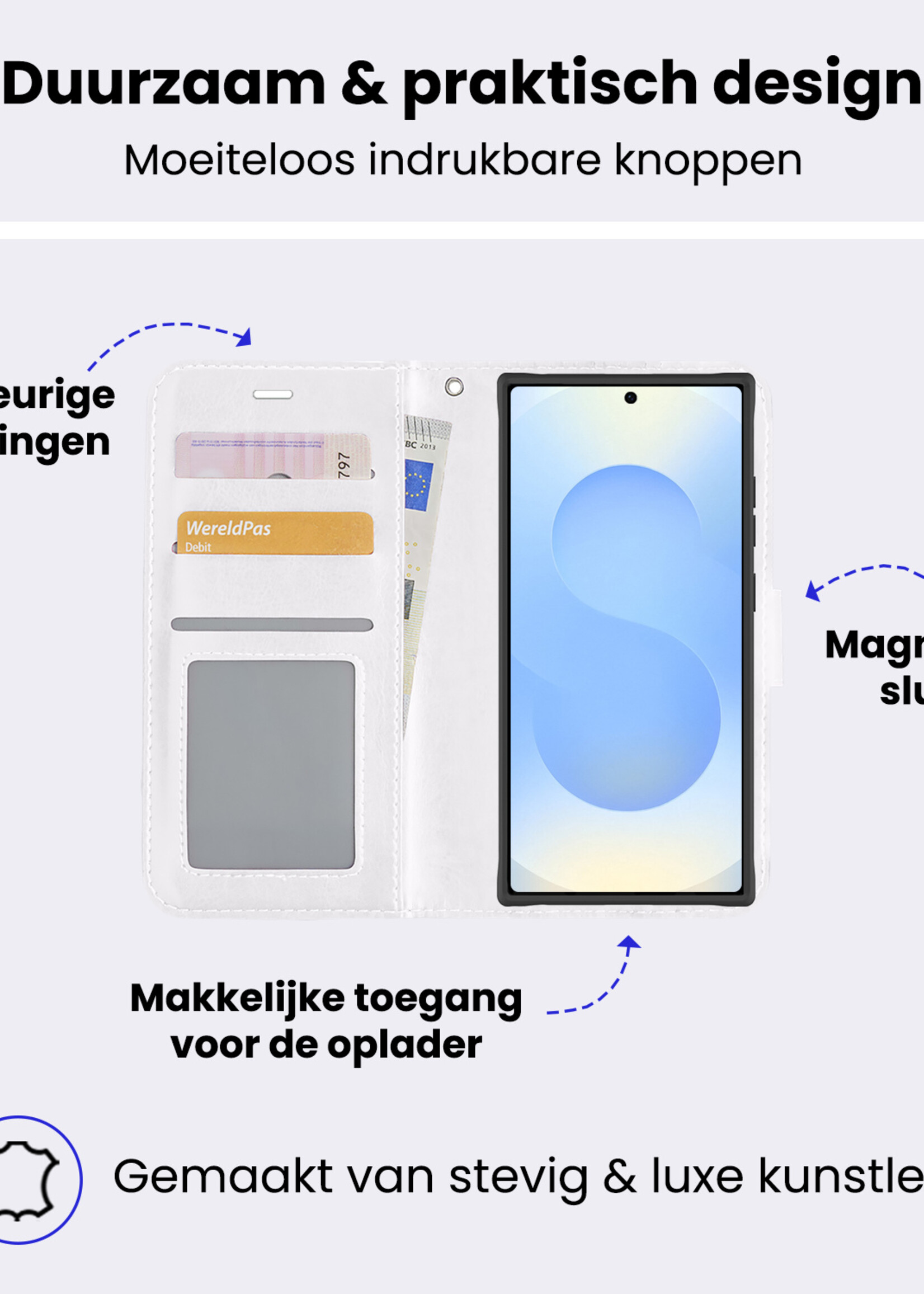 BTH BTH Samsung Galaxy S25 Ultra Hoesje Bookcase Met Screenprotector - Wit