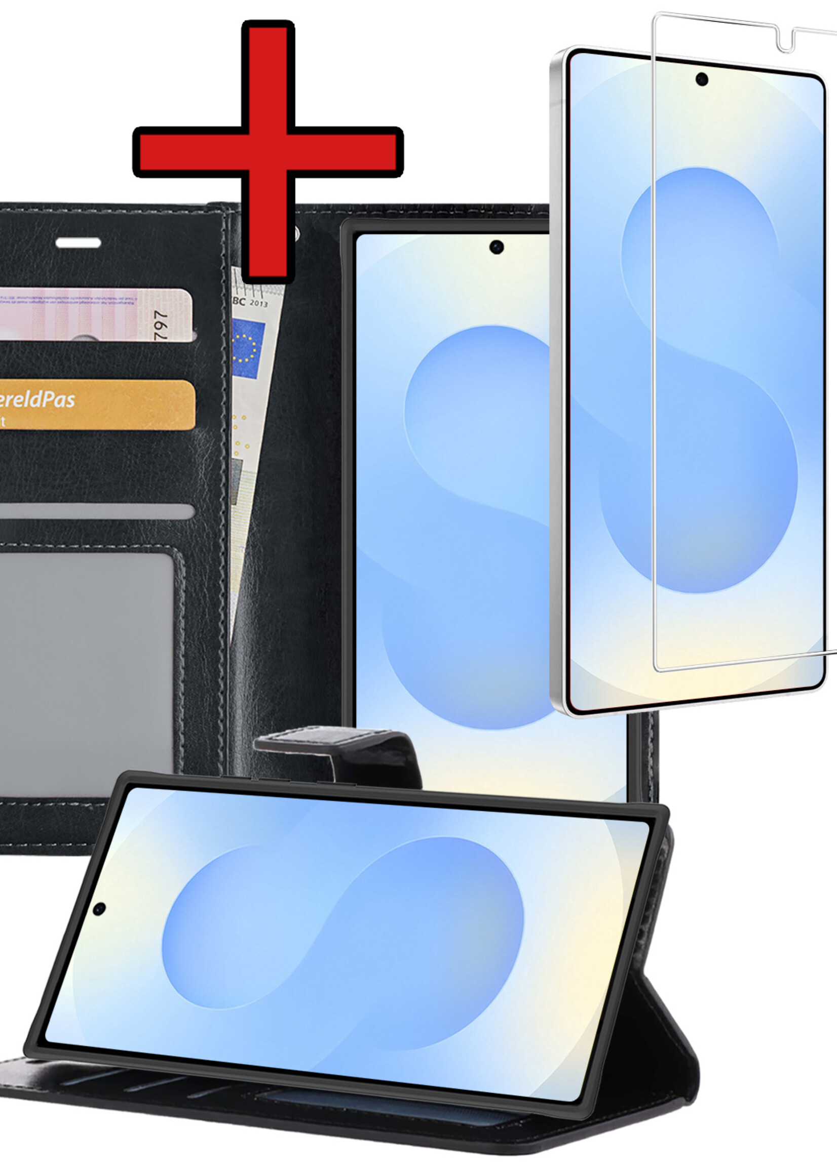 BTH BTH Samsung Galaxy S25 Ultra Hoesje Bookcase Met Screenprotector - Zwart