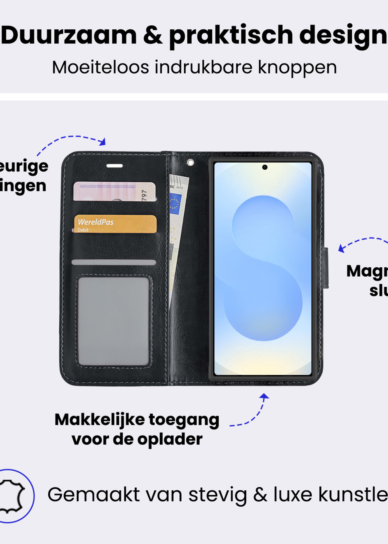 BTH BTH Samsung Galaxy S25 Ultra Hoesje Bookcase Met Screenprotector - Zwart