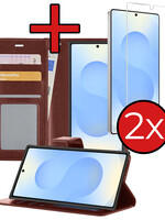 BTH BTH Samsung Galaxy S25 Ultra Hoesje Bookcase Met 2x Screenprotector - Bruin