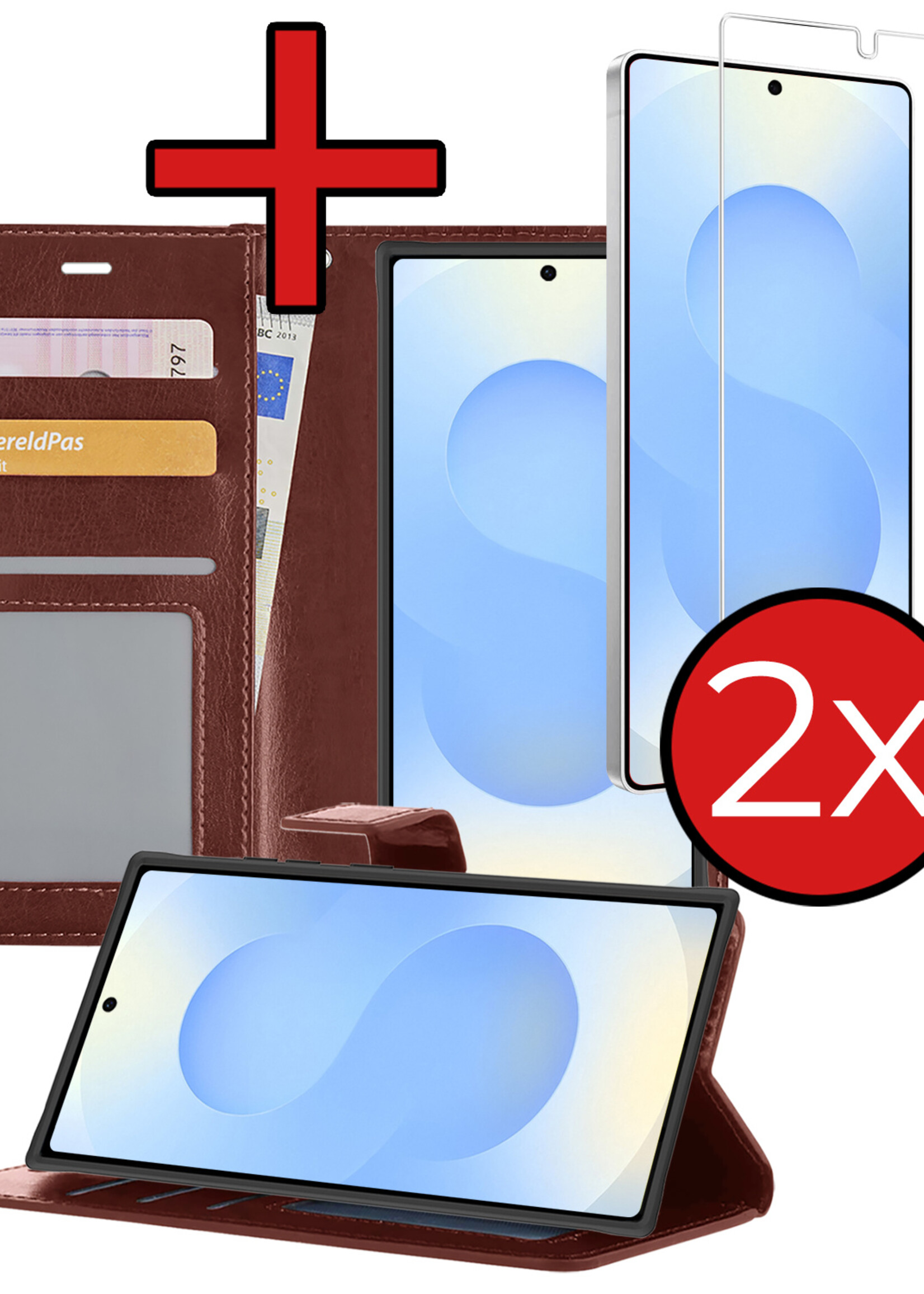 BTH BTH Samsung Galaxy S25 Ultra Hoesje Bookcase Met 2x Screenprotector - Bruin