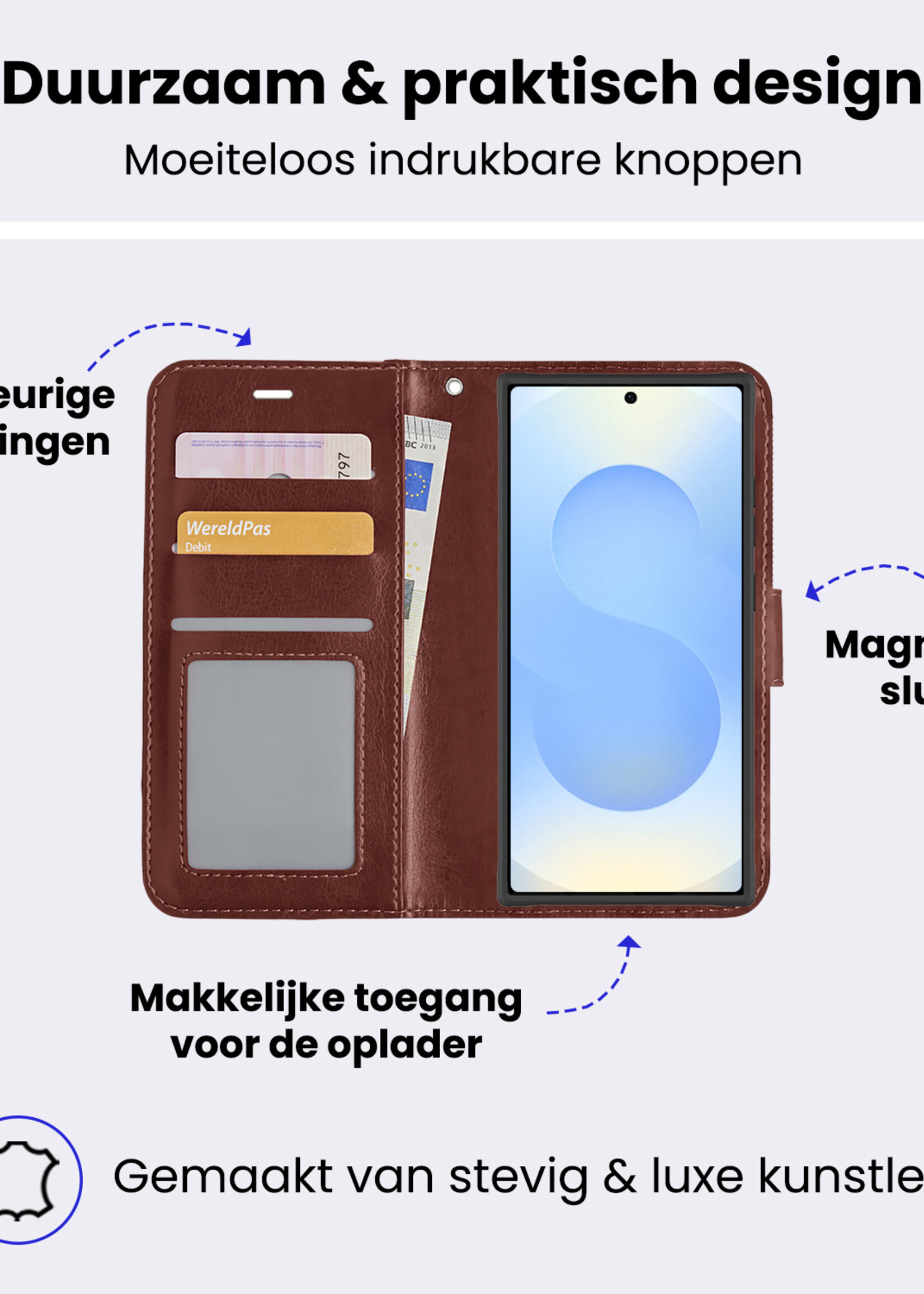 BTH BTH Samsung Galaxy S25 Ultra Hoesje Bookcase Met 2x Screenprotector - Bruin
