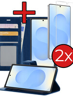 BTH BTH Samsung Galaxy S25 Ultra Hoesje Bookcase Met 2x Screenprotector - Donkerblauw