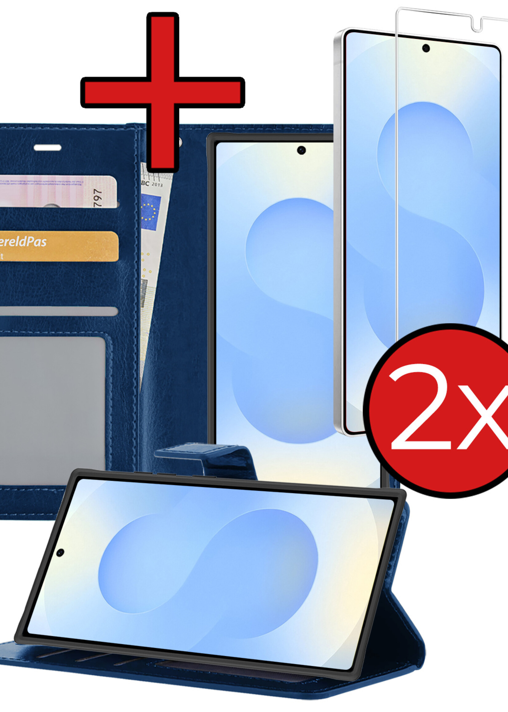 BTH BTH Samsung Galaxy S25 Ultra Hoesje Bookcase Met 2x Screenprotector - Donkerblauw