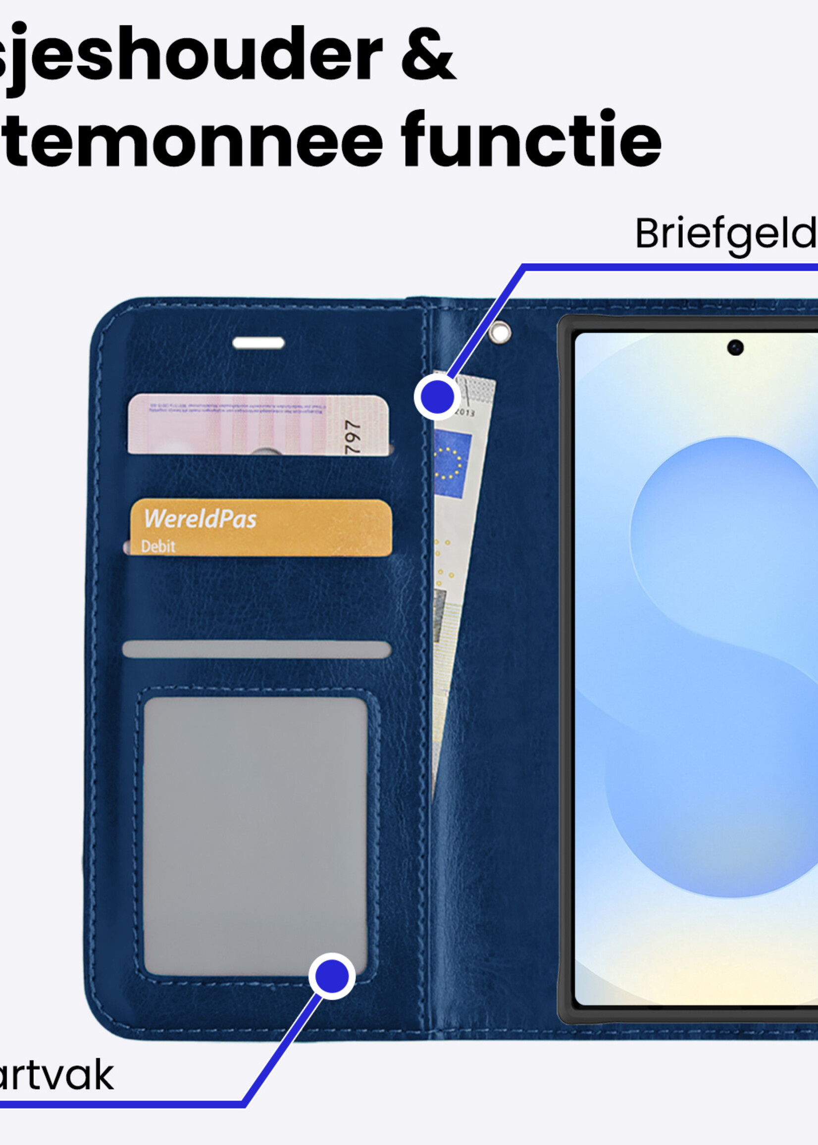 BTH BTH Samsung Galaxy S25 Ultra Hoesje Bookcase Met 2x Screenprotector - Donkerblauw
