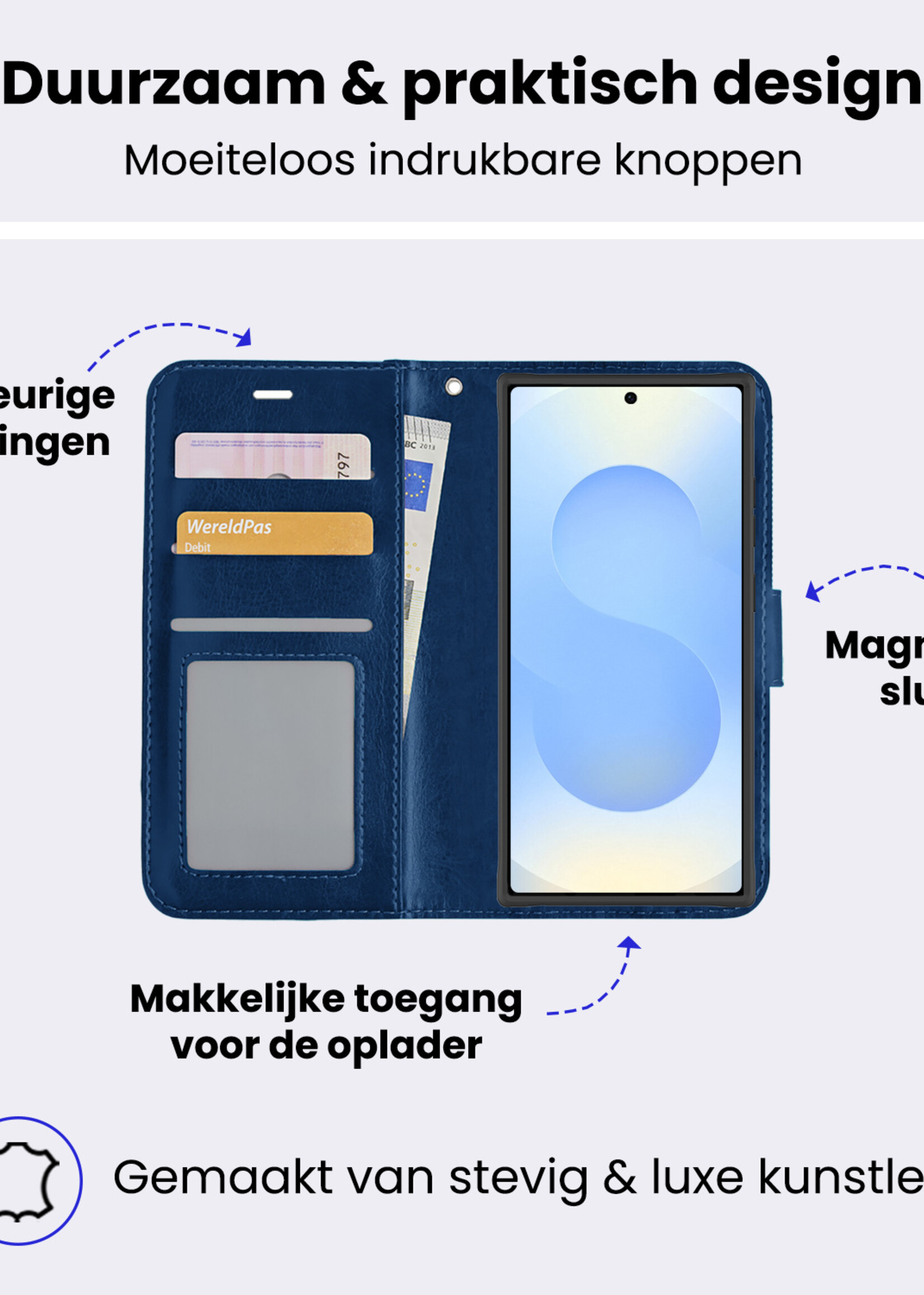 BTH BTH Samsung Galaxy S25 Ultra Hoesje Bookcase Met 2x Screenprotector - Donkerblauw