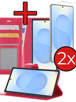BTH BTH Samsung Galaxy S25 Ultra Hoesje Bookcase Met 2x Screenprotector - Donkerroze